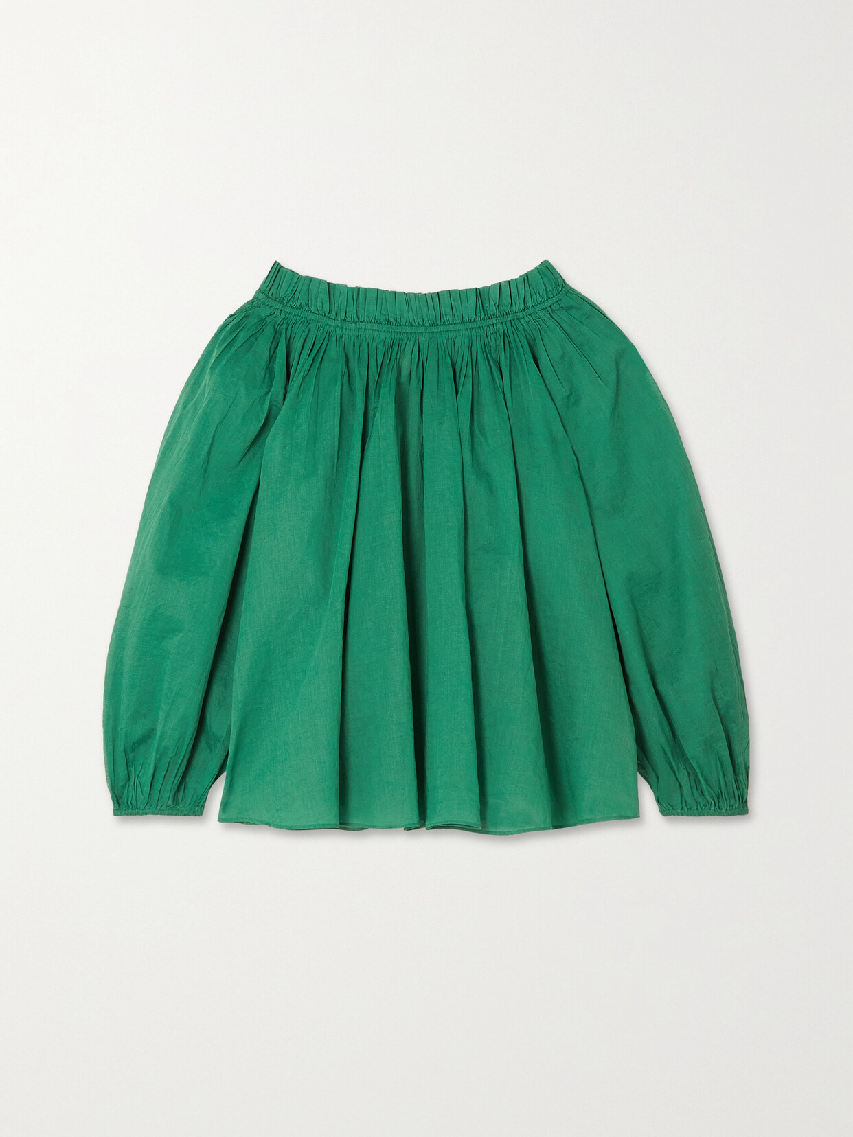 THE GREAT. - The Prim Ruffled Gathered Cotton Blouse - Green