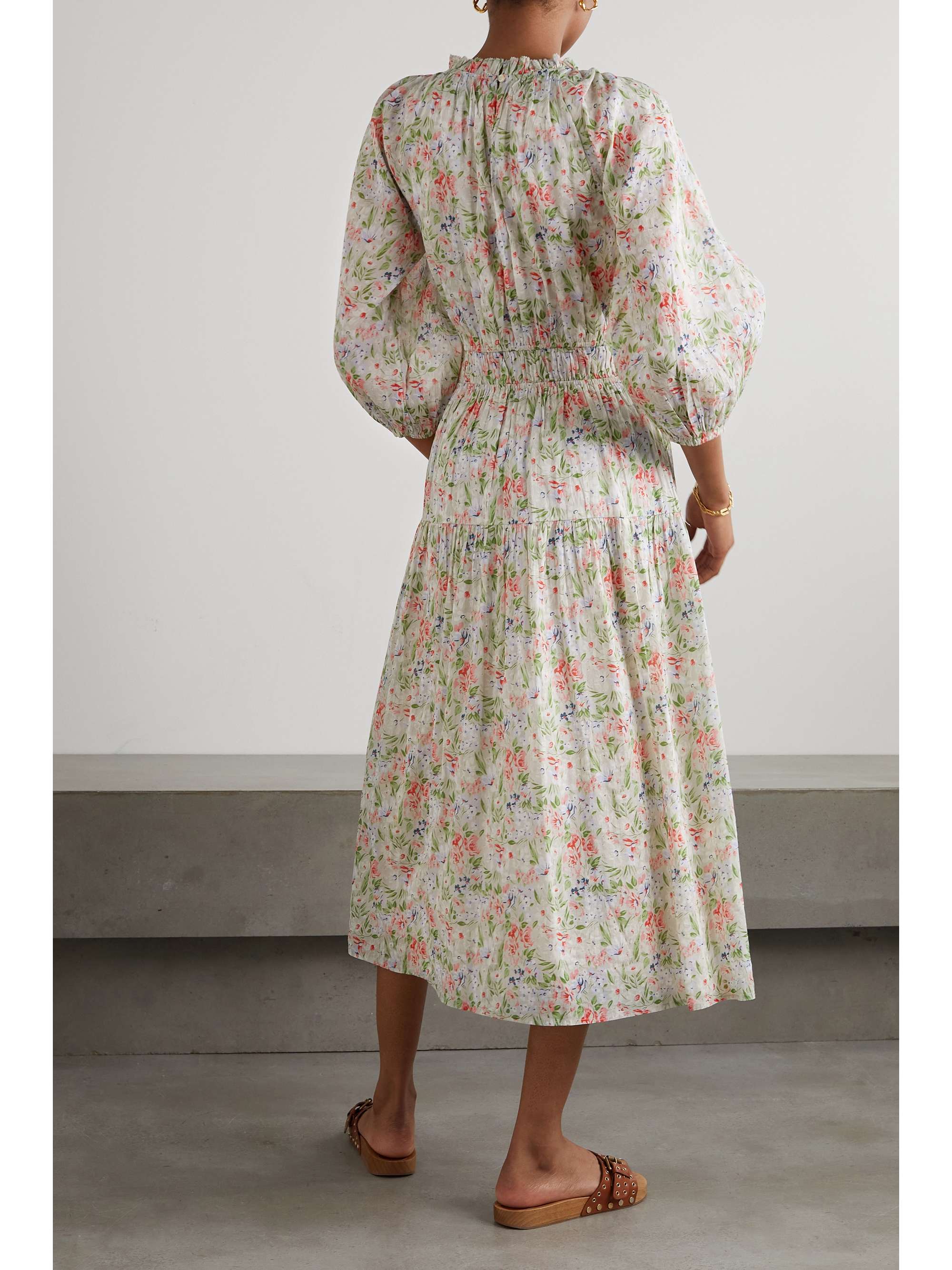 THE GREAT. The Moonstone gathered floral-print cotton midi dress