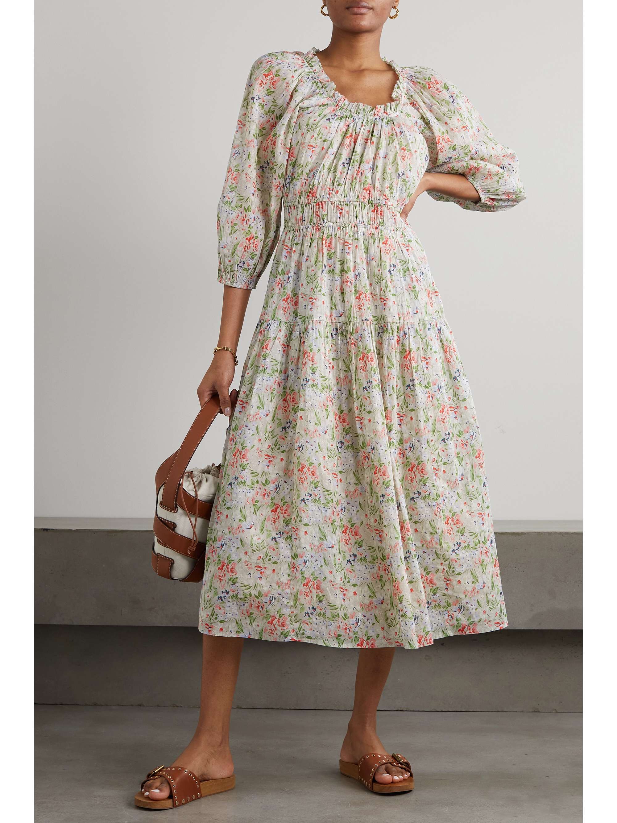 THE GREAT. The Moonstone gathered floral-print cotton midi dress