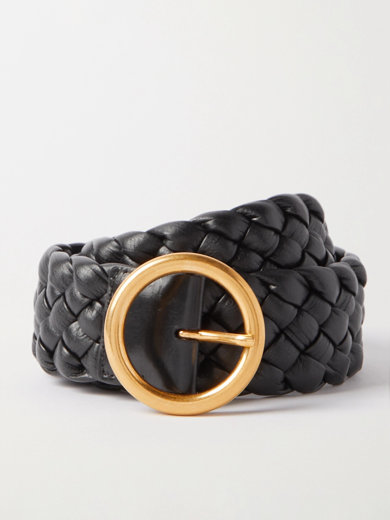 Bottega Veneta Kalimero Intrecciato Leather Belt - Black