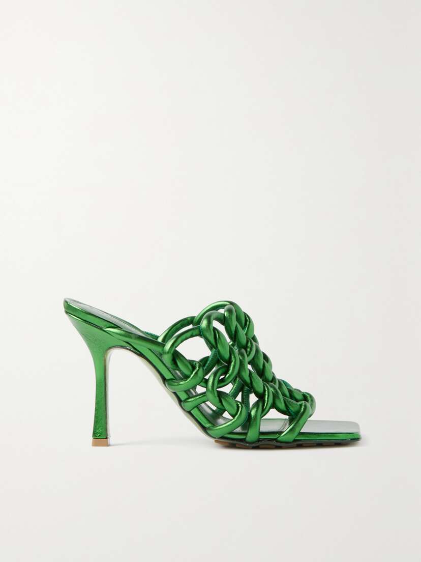 Bottega Veneta Reflection Woven Metallic Leather Mules