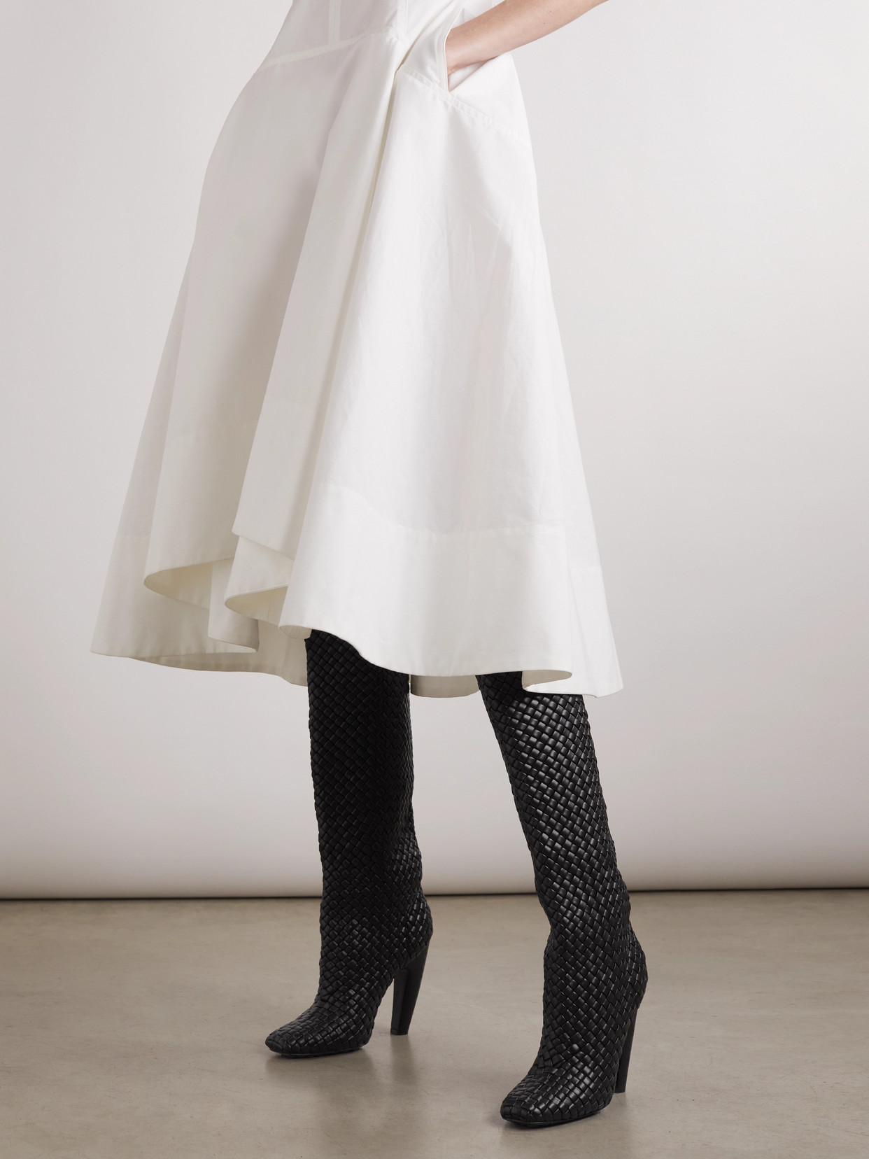 Bottega Veneta Mini Lido Intrecciato Leather Knee Boots In Black