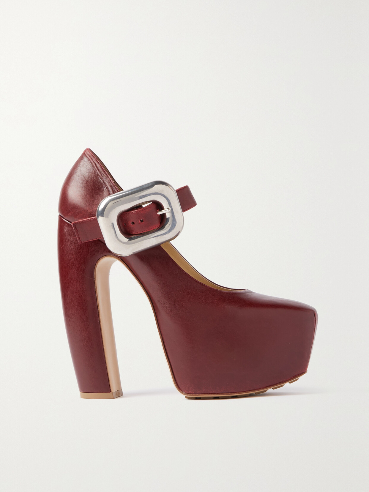 Bottega Veneta - Mostra Leather Mary Jane Platform Pumps - Burgundy