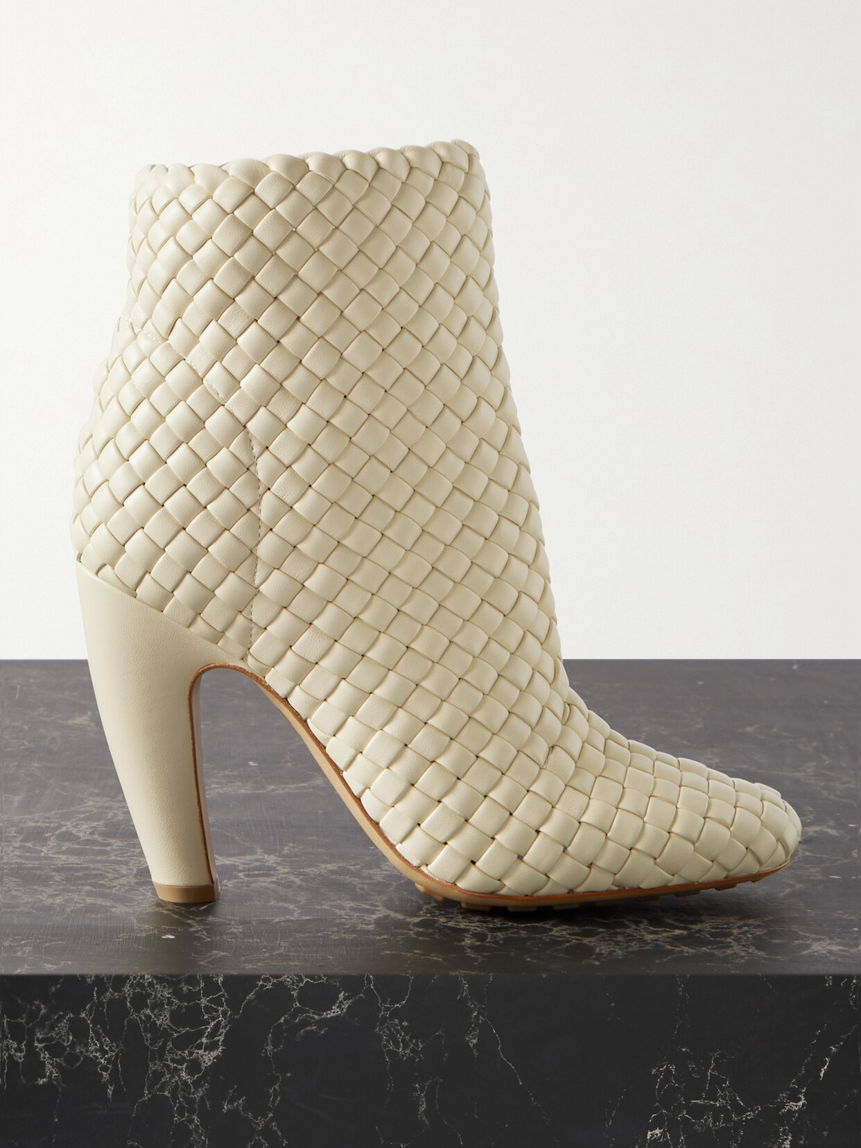 Shop Bottega Veneta Mini Lido Intrecciato Leather Ankle Boots In Cream