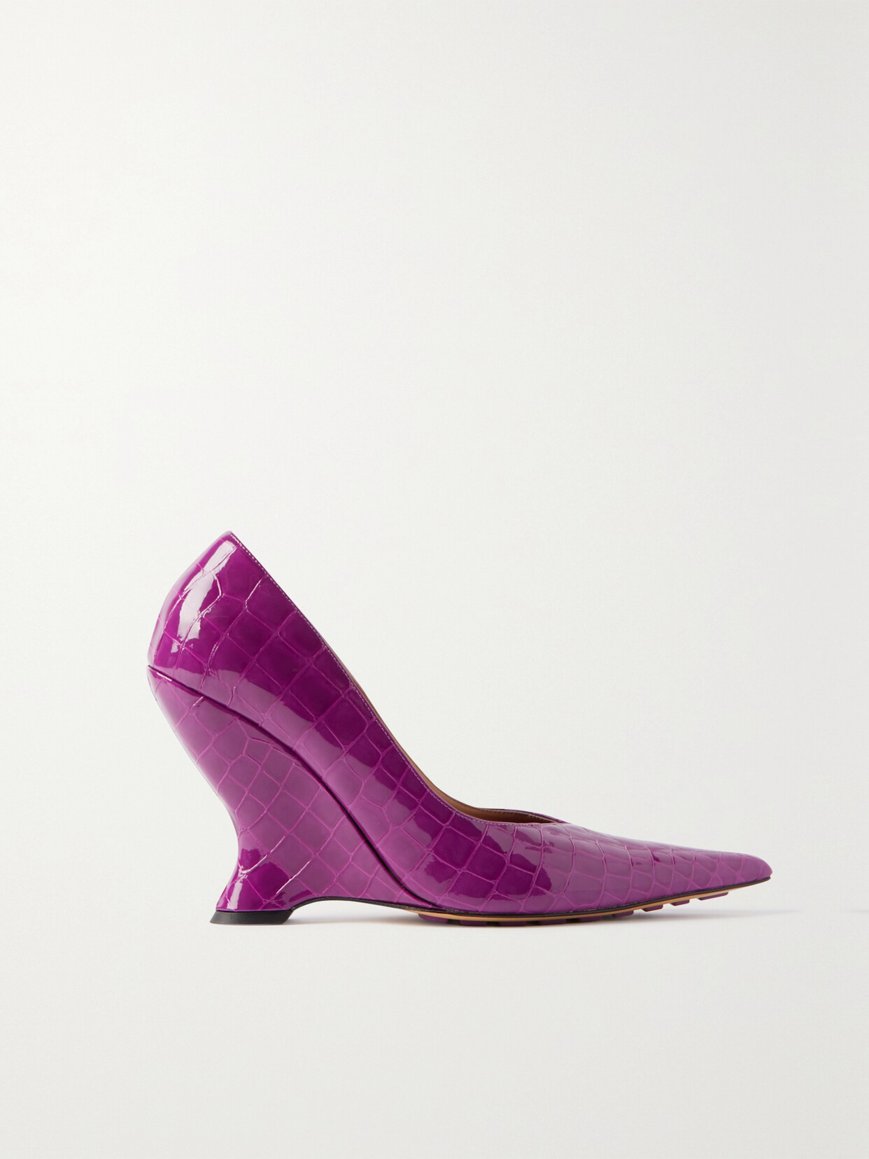 Bottega Veneta - Gloss Croc-effect Leather Pumps - Pink