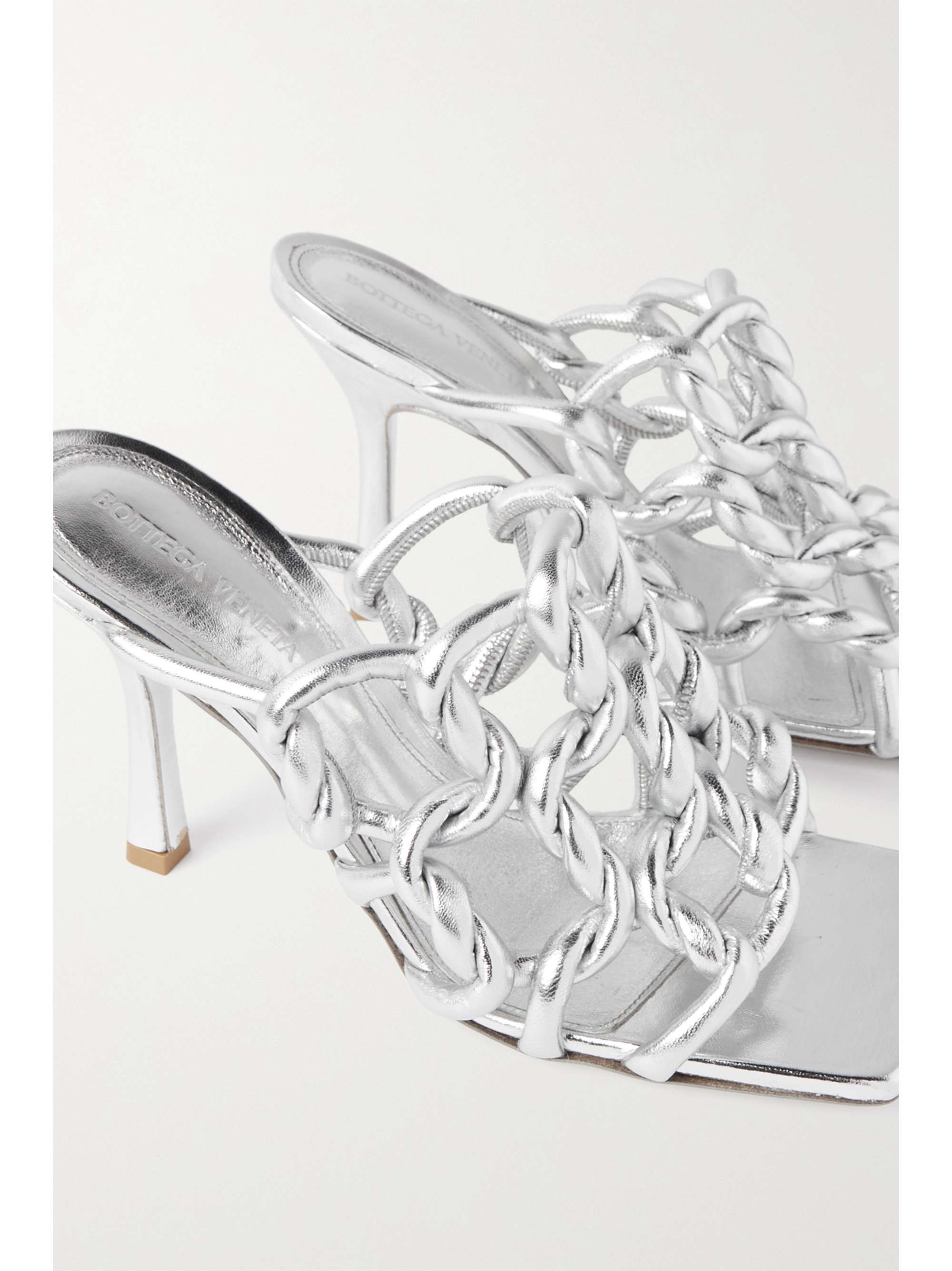 BOTTEGA VENETA Reflection woven metallic leather mules