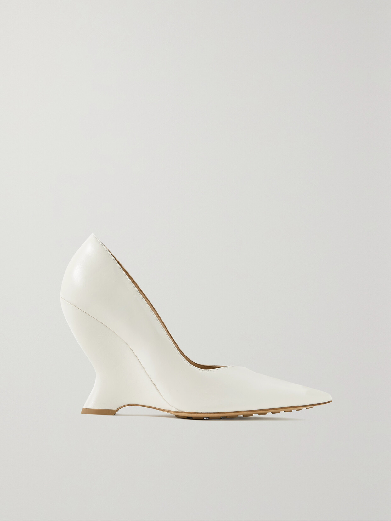 Bottega Veneta - Gloss Leather Wedge Pumps - White