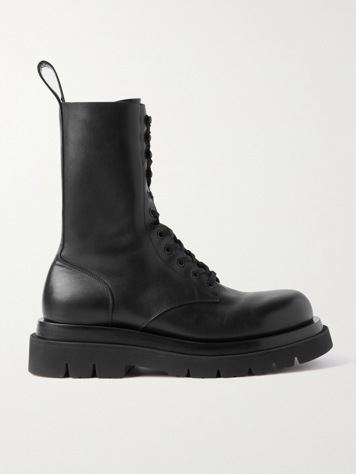 Bottega Veneta Black Lace-up Leather Combat Boots