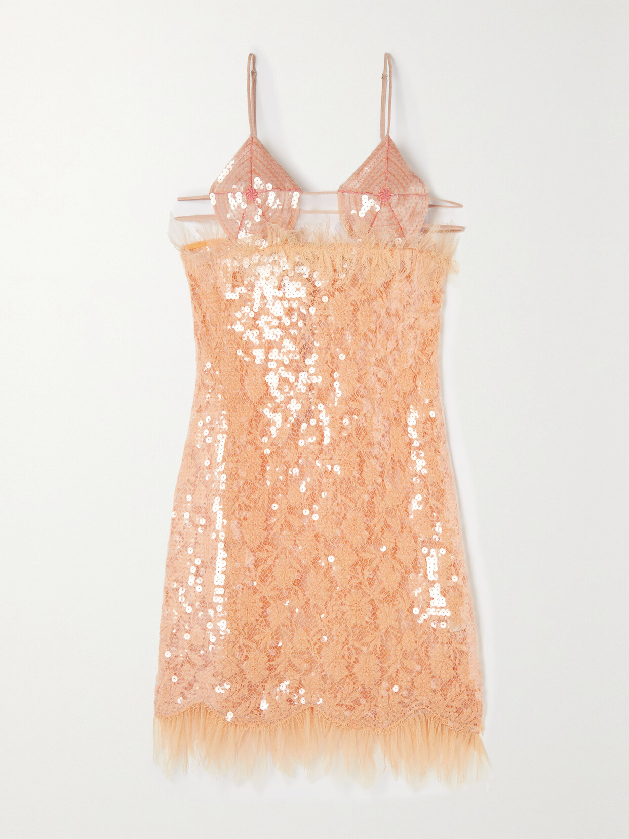 Bottega Veneta - Cutout Tulle-trimmed Sequined Linen-blend Lace Mini Dress - Pink