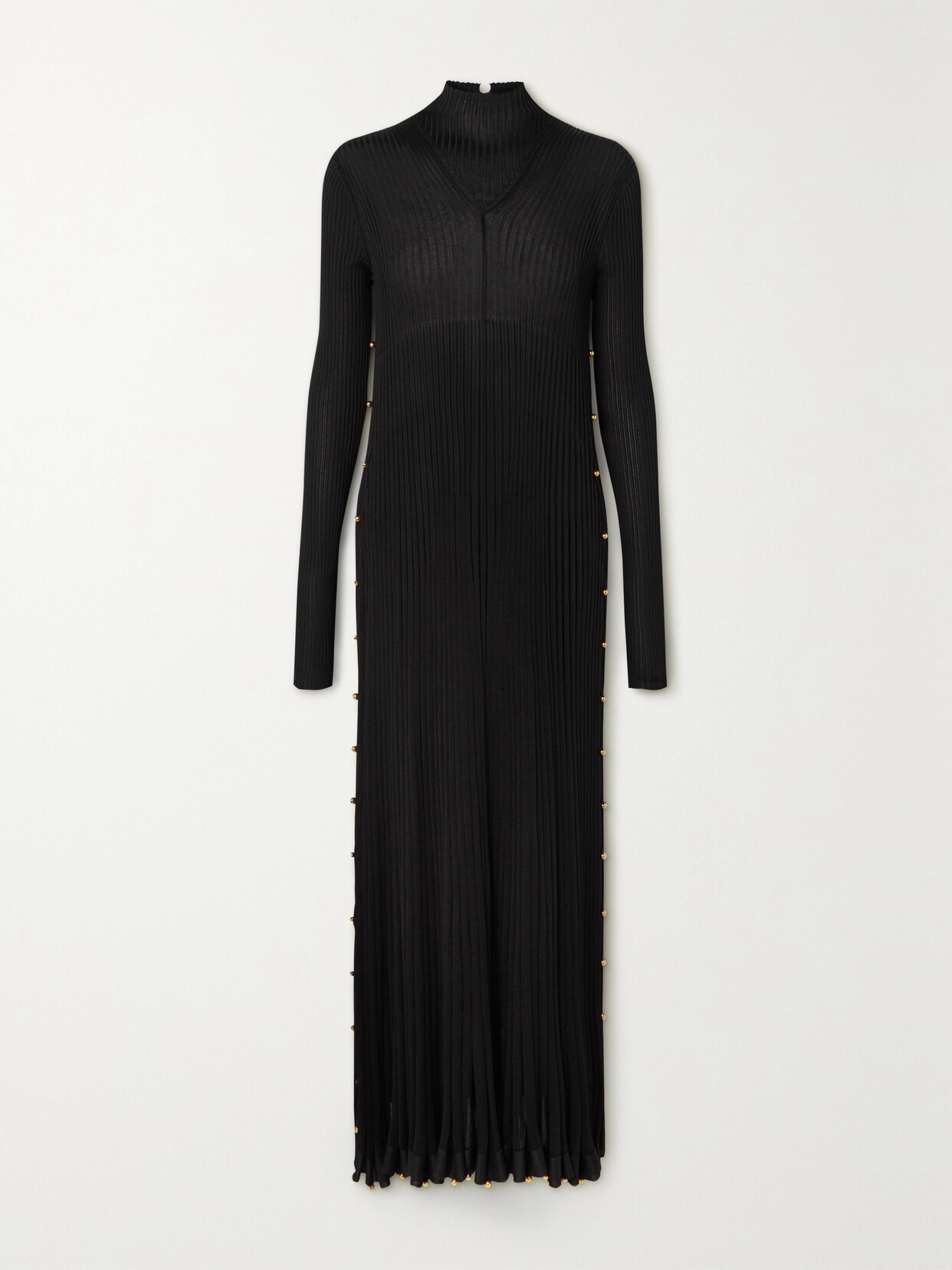 Bottega Veneta - Embellished Ribbed-knit Turtleneck Maxi Dress - Black