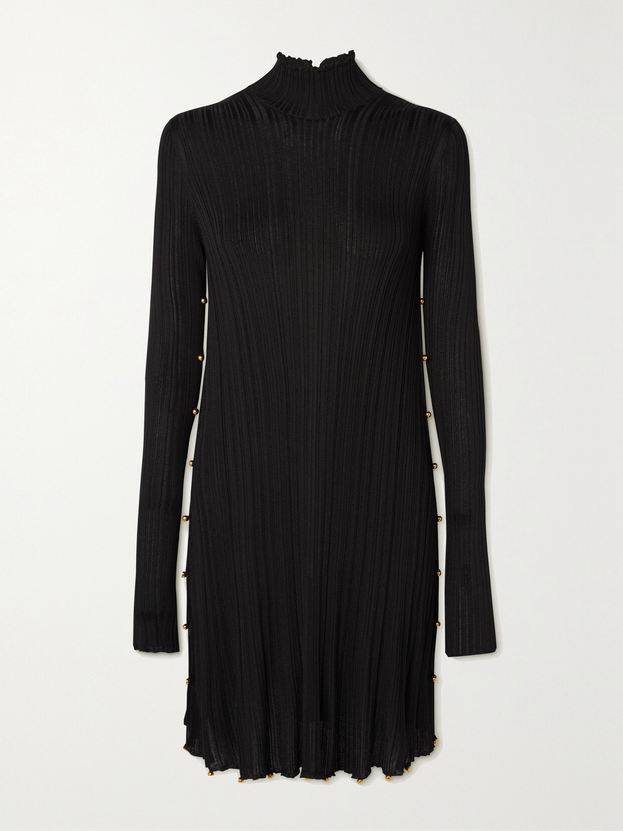 Bottega Veneta - Embellished Ribbed-knit Turtleneck Mini Dress - Black