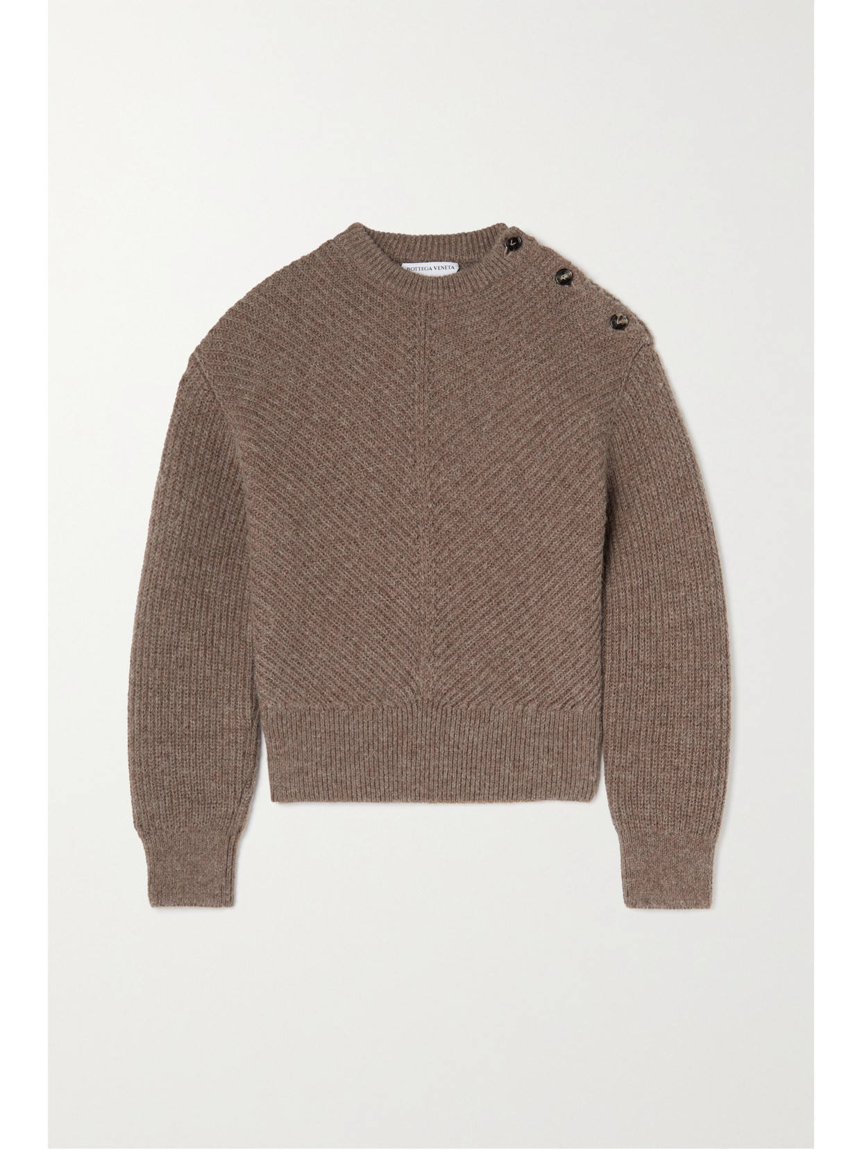 Bottega Veneta Chevron Alpaca Sweater With Button Shoulder In Brown