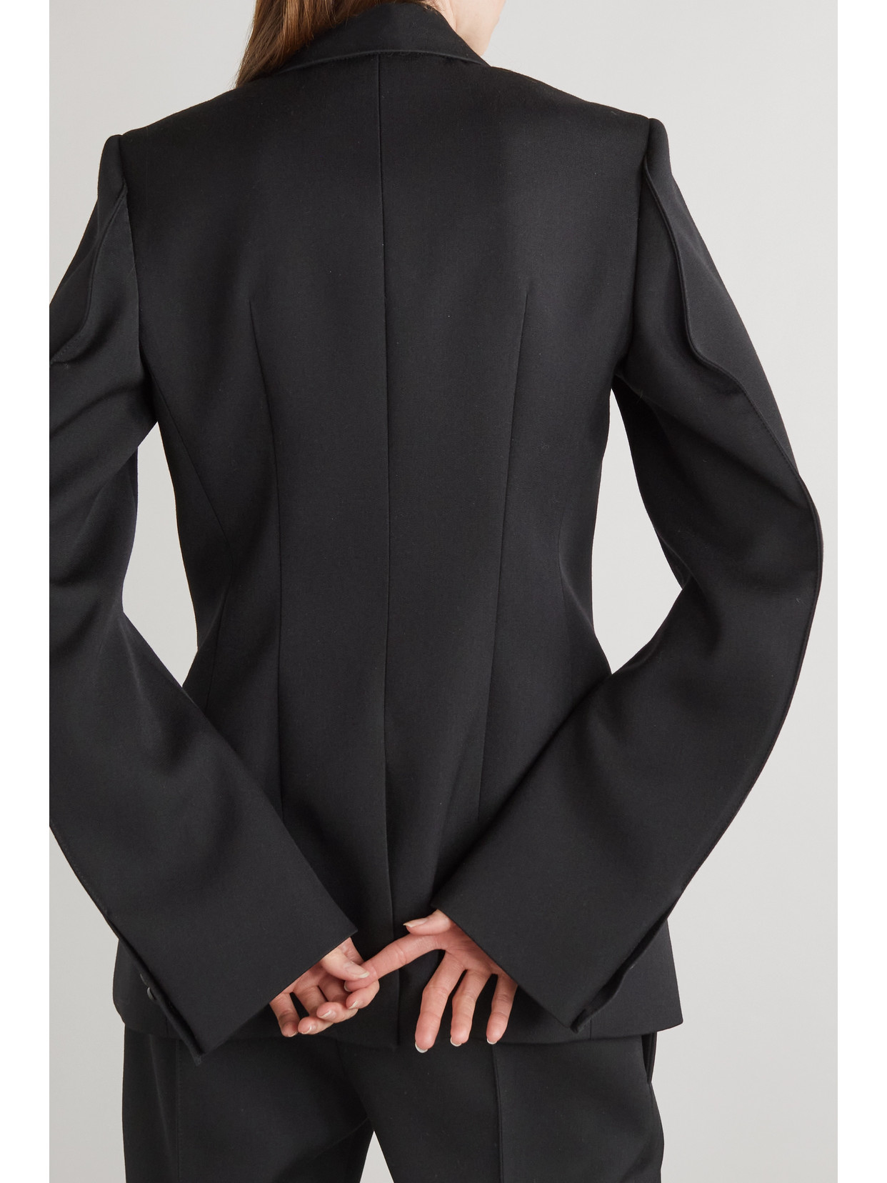 Shop Bottega Veneta Double-breasted Satin-trimmed Grain De Poudre Wool Blazer In Black