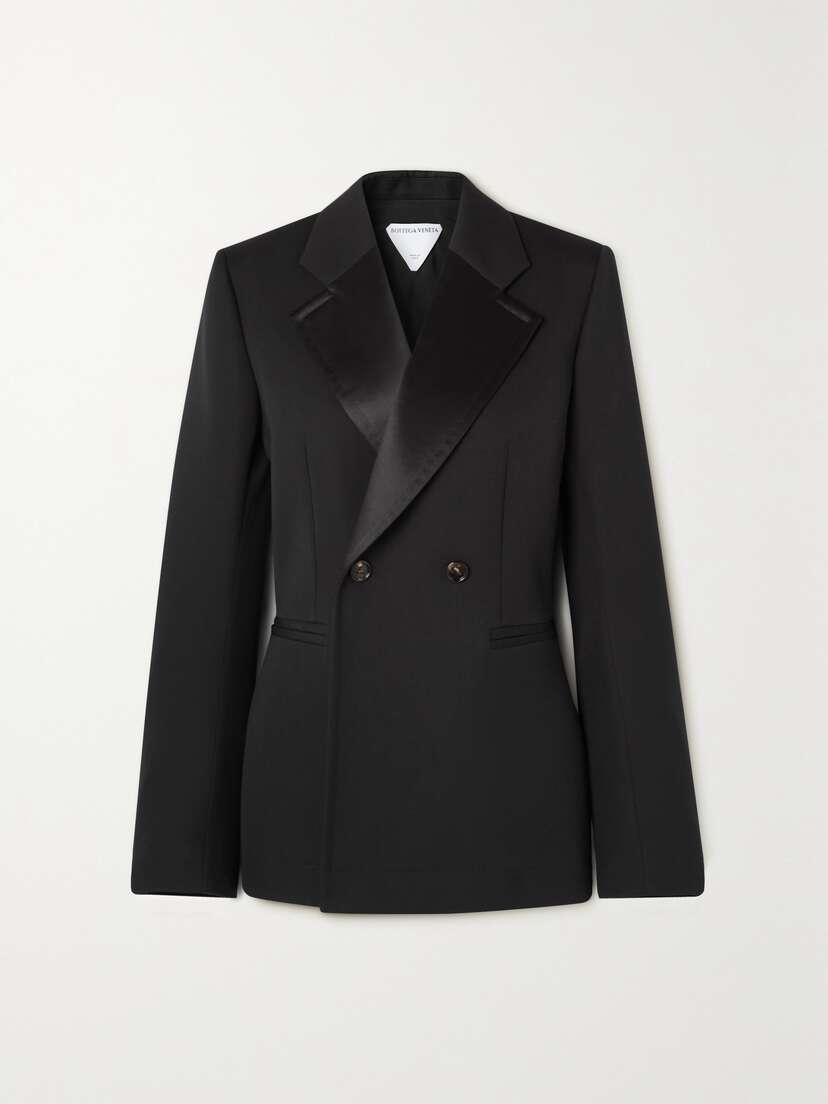 Bottega Veneta Double-breasted Satin-trimmed Grain De Poudre Wool Blazer