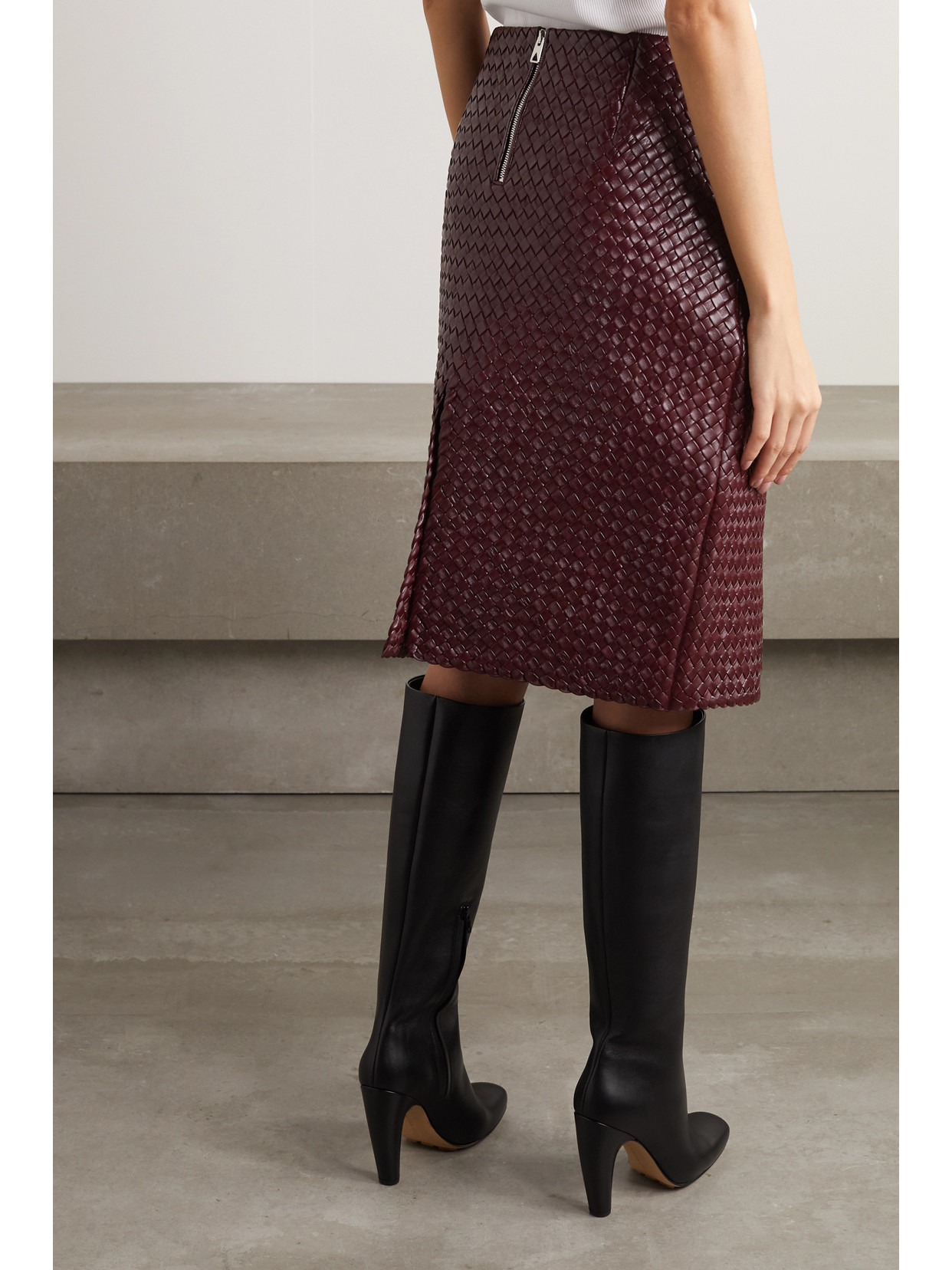 Shop Bottega Veneta Intrecciato Leather Skirt In Red