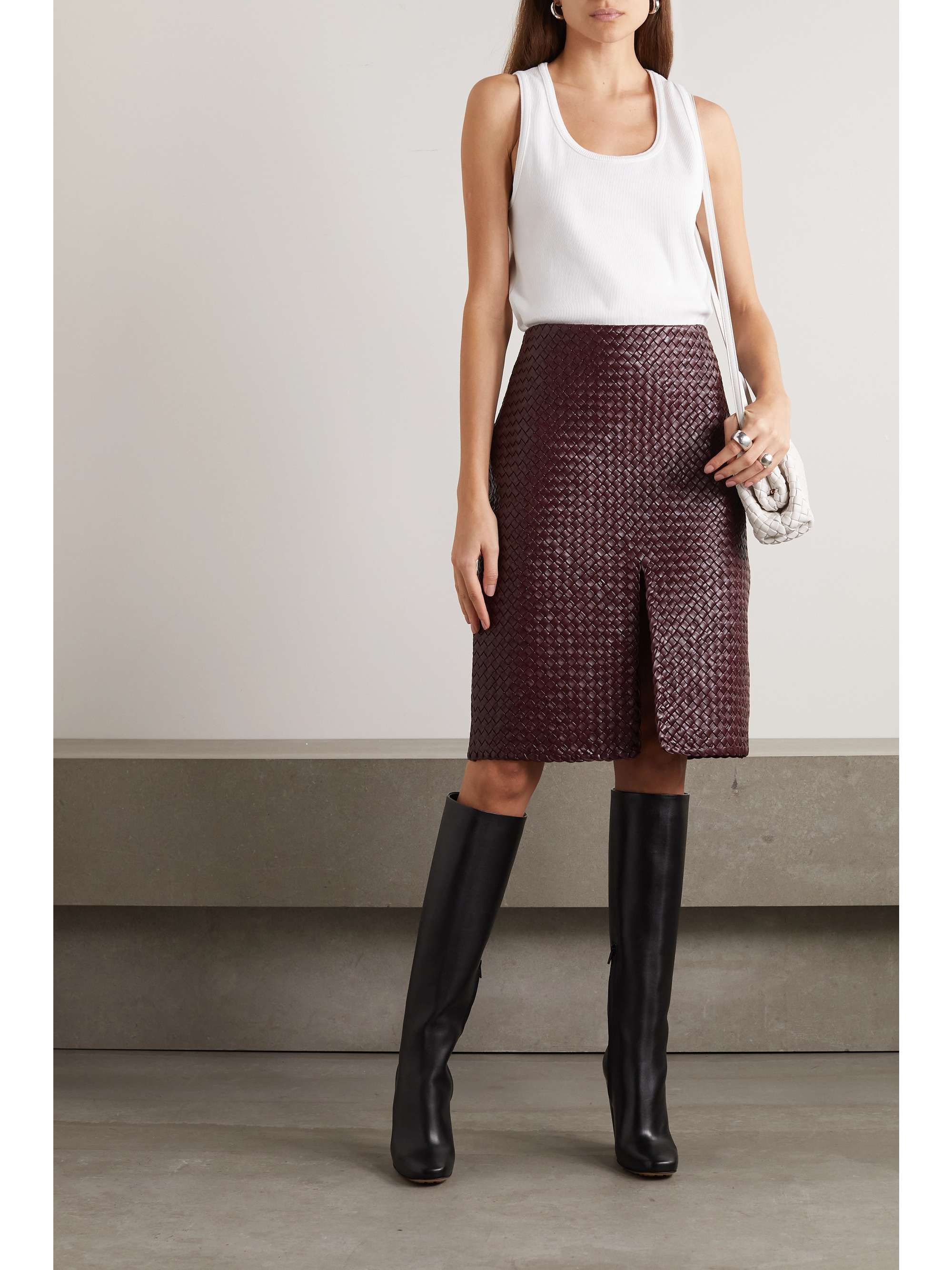 BOTTEGA VENETA Intrecciato leather skirt | NET-A-PORTER