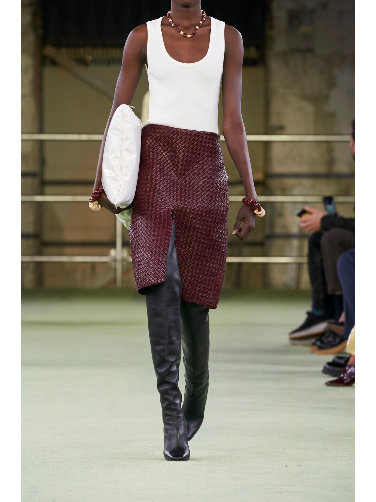 Intrecciato Leather Skirt