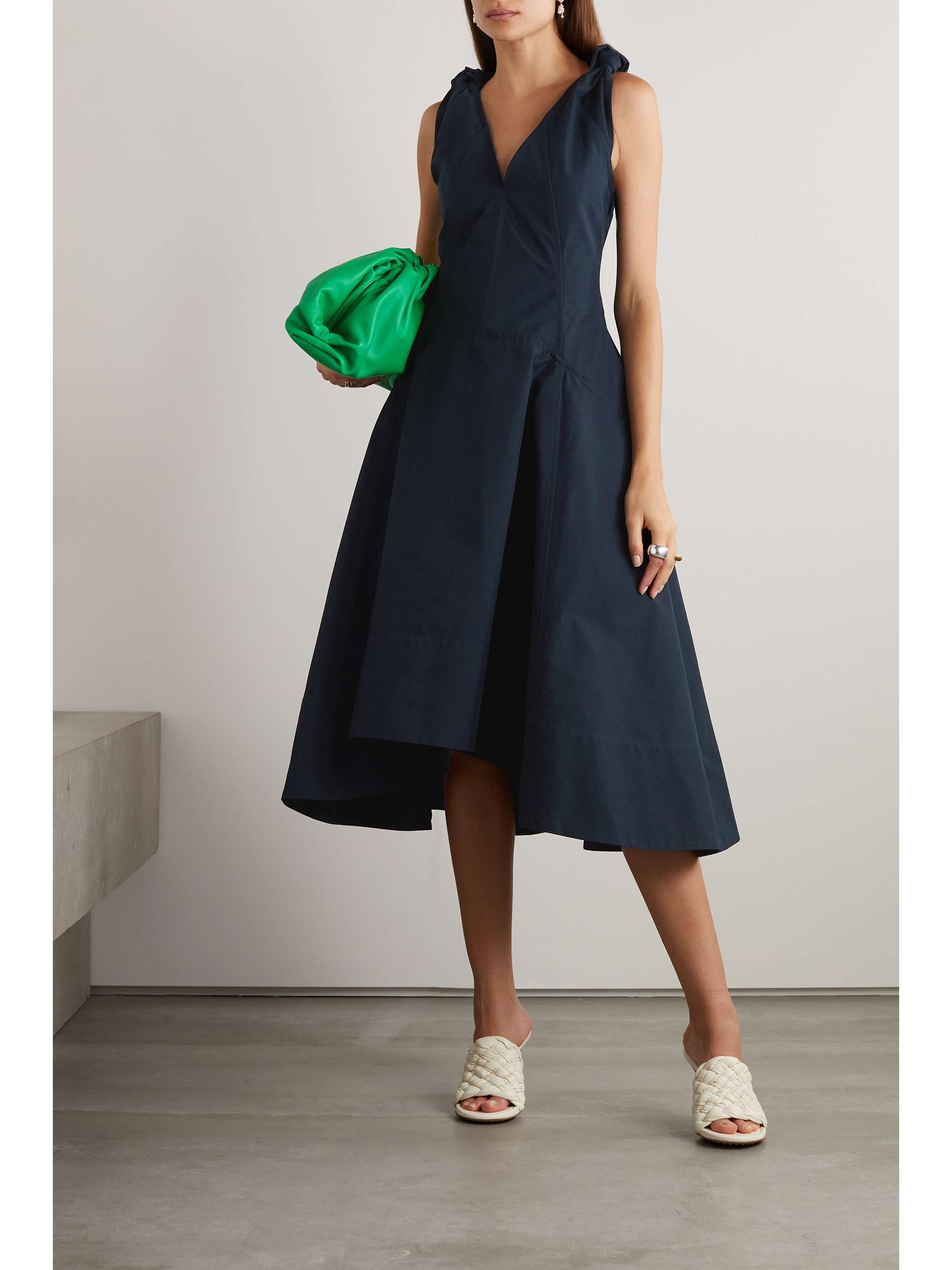 BOTTEGA VENETA Knotted cotton-poplin midi dress | NET-A-PORTER