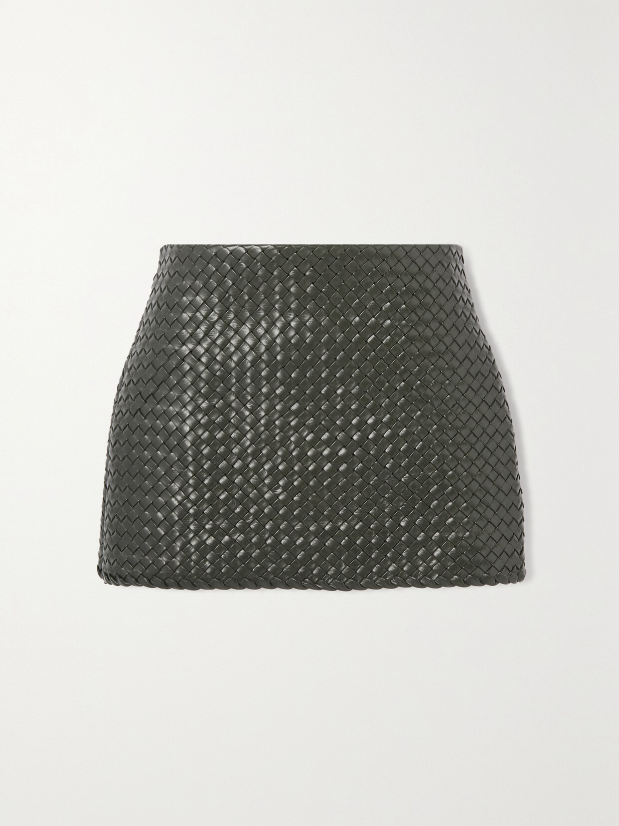 Bottega Veneta Intreccio Leather Miniskirt In Green
