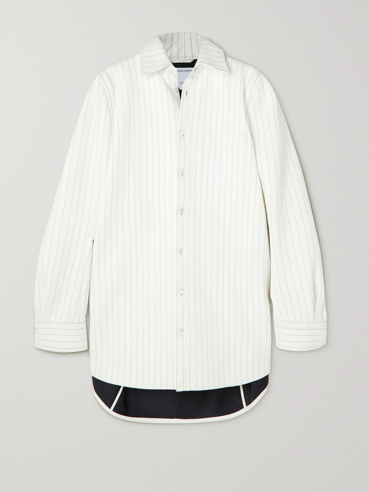 Shop Bottega Veneta Oversized Pinstriped Leather Shirt In White