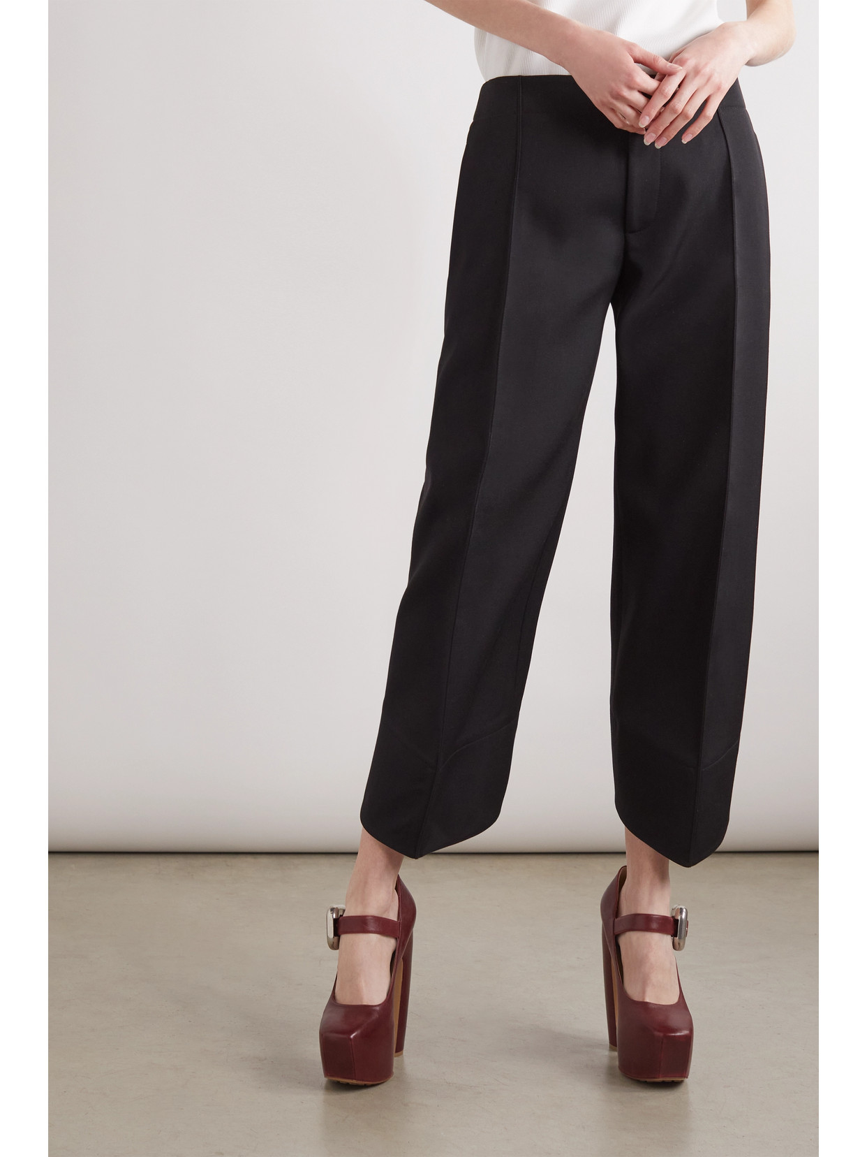 Shop Bottega Veneta Pleated Grain De Poudre Wool Straight-leg Pants In Black