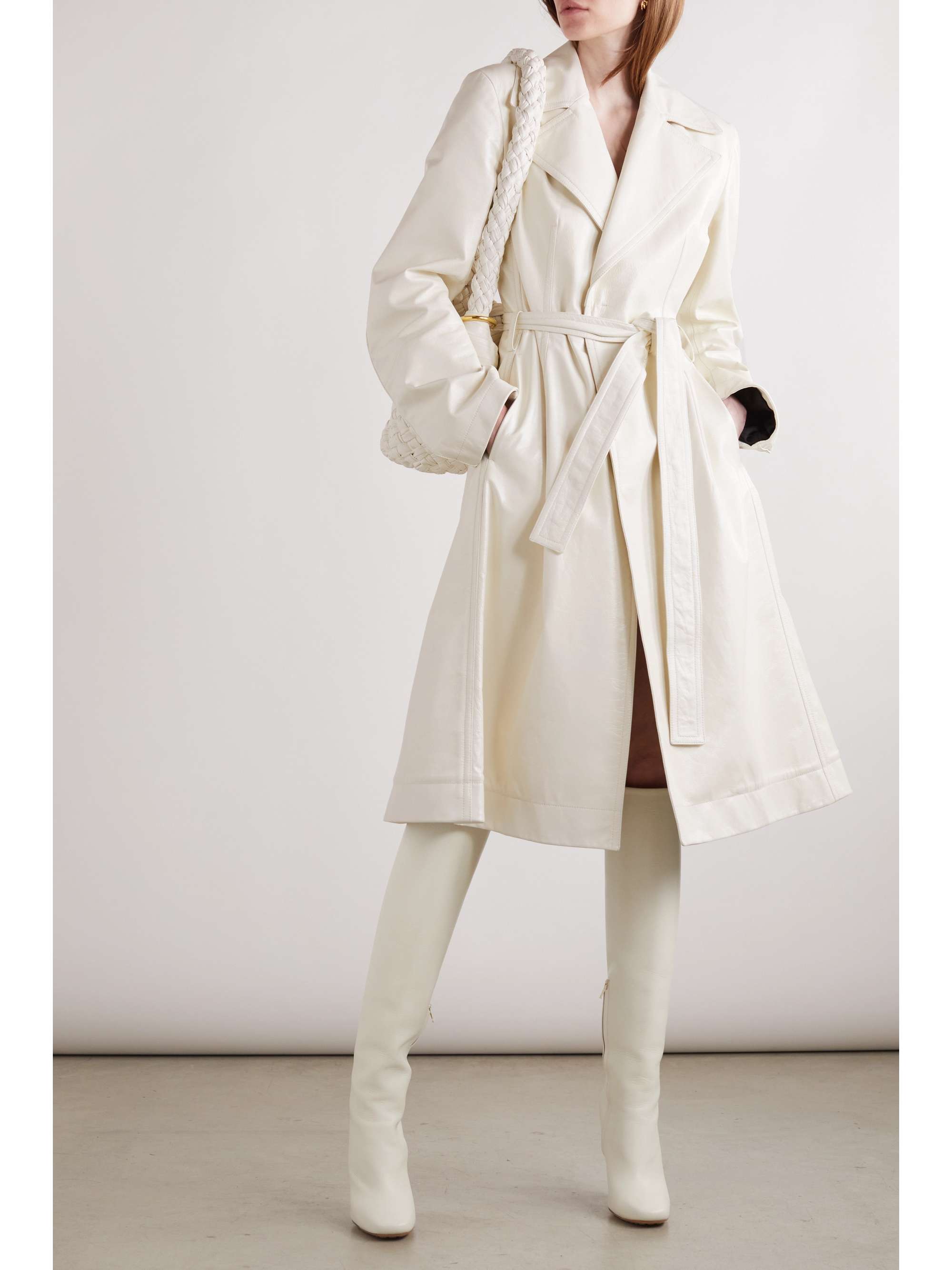 BOTTEGA VENETA Belted textured-leather trench coat