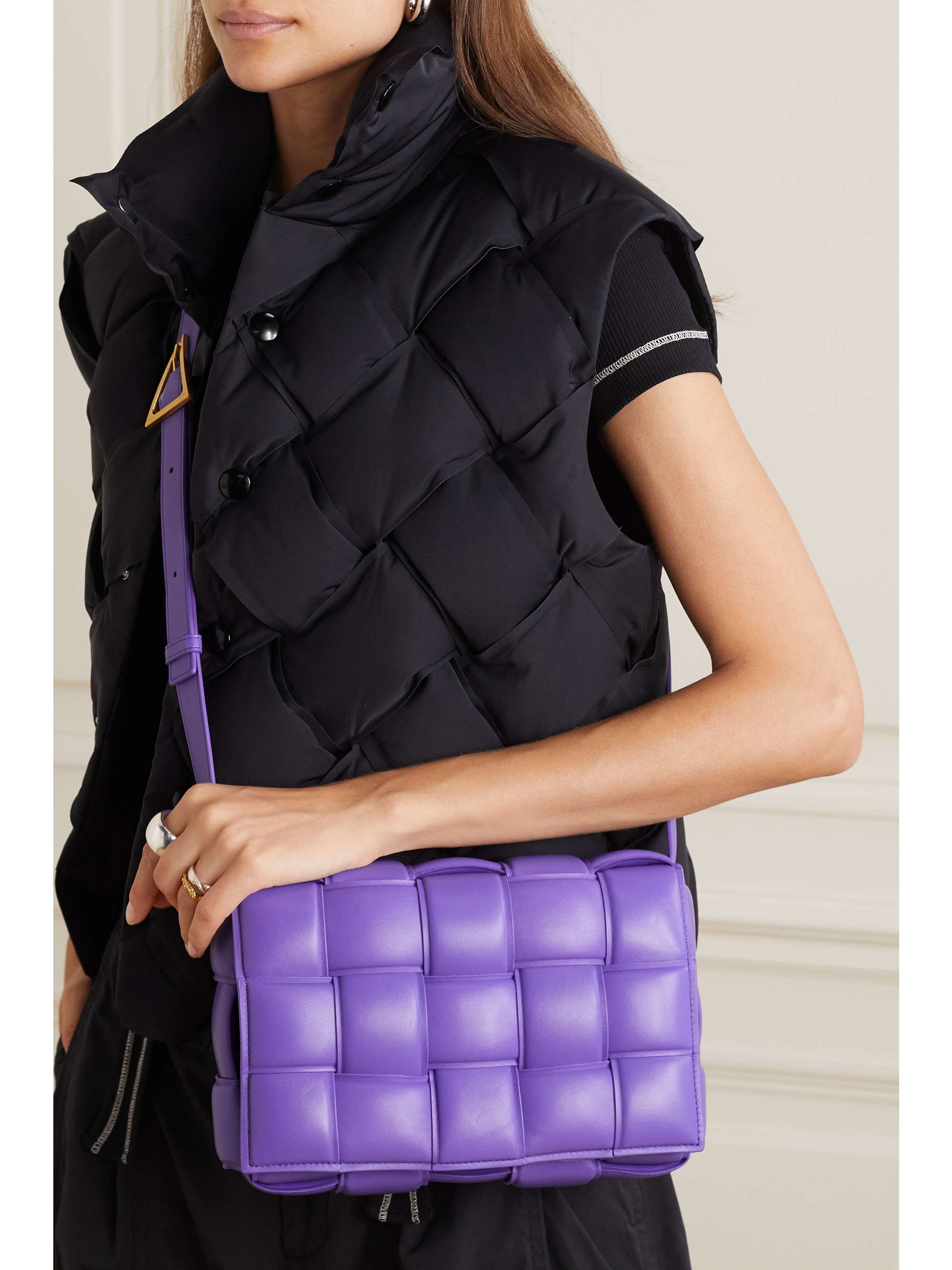 Padded Cassette Leather Shoulder Bag in Purple - Bottega Veneta