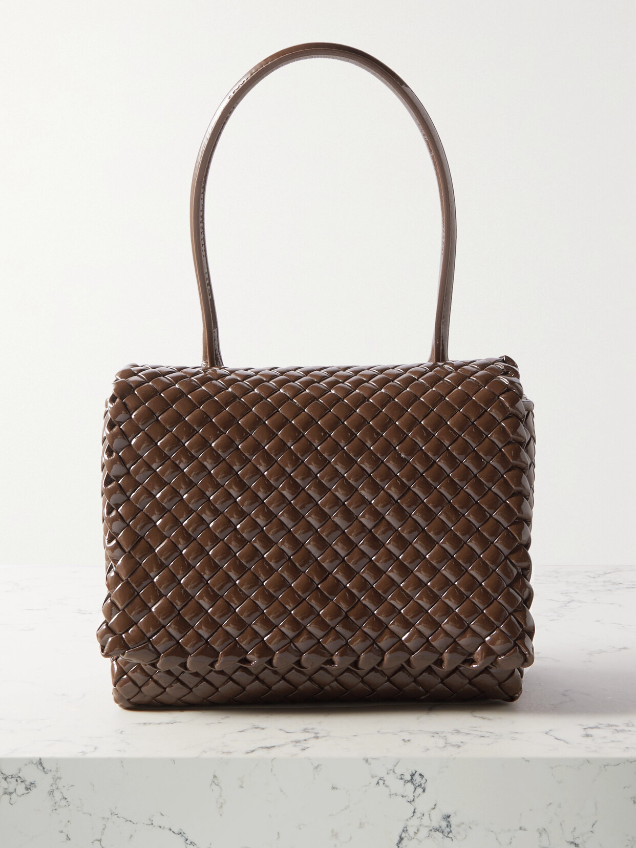 Bottega Veneta Patti Intrecciato Vinyl Tote In Brown