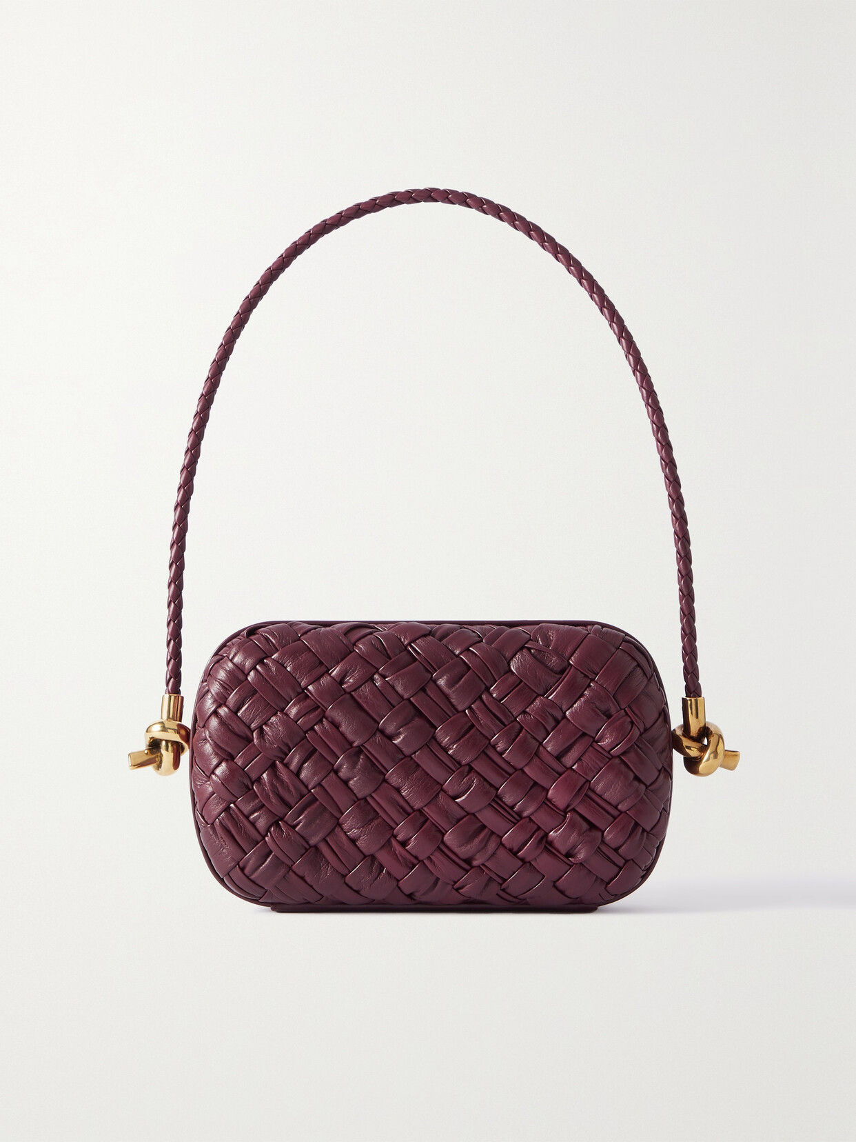 Bottega Veneta Knot Intrecciato Woven Leather Shoulder Bag In Barolom Brass