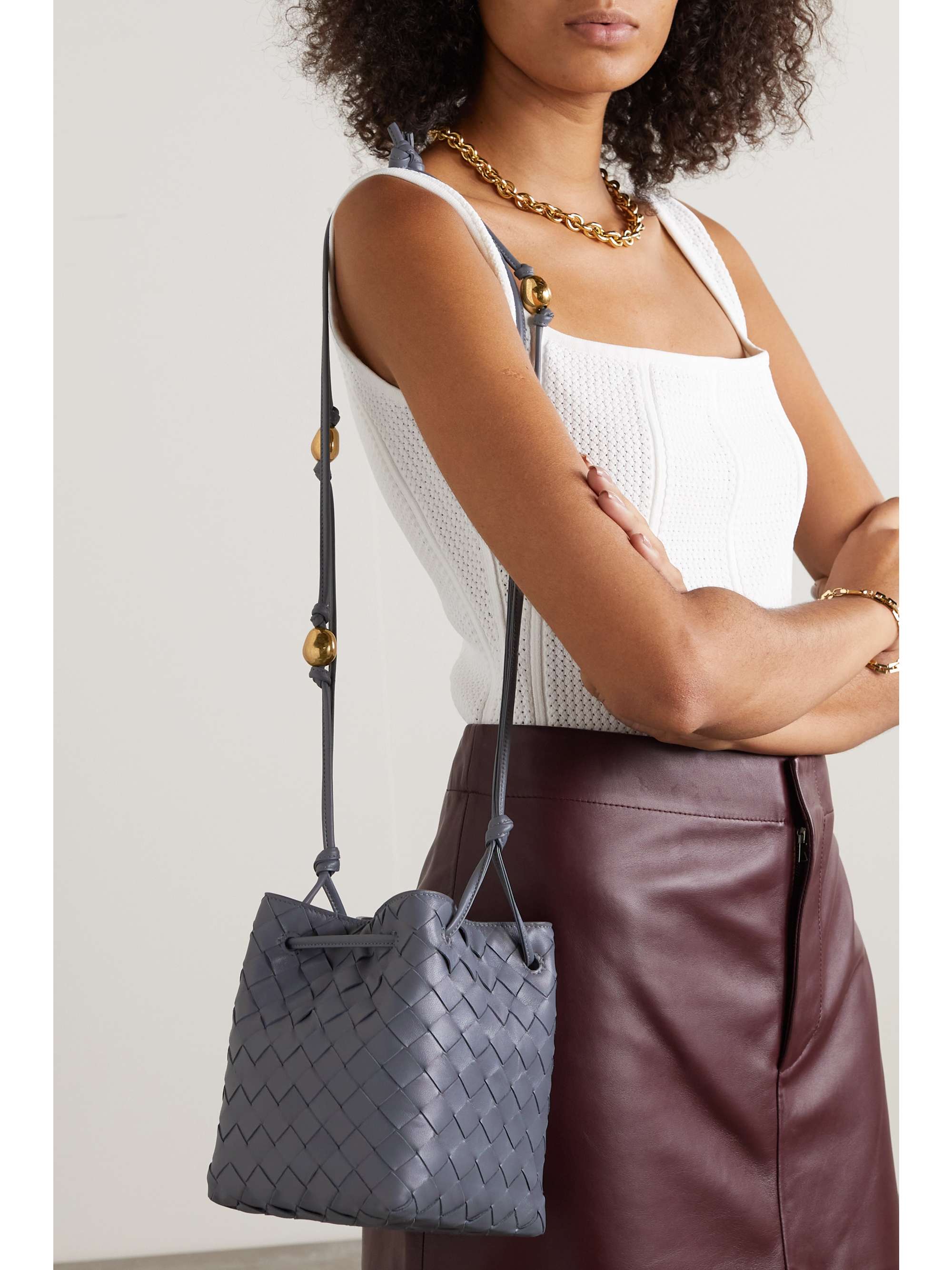 Embellished leather mini Santina bucket bag