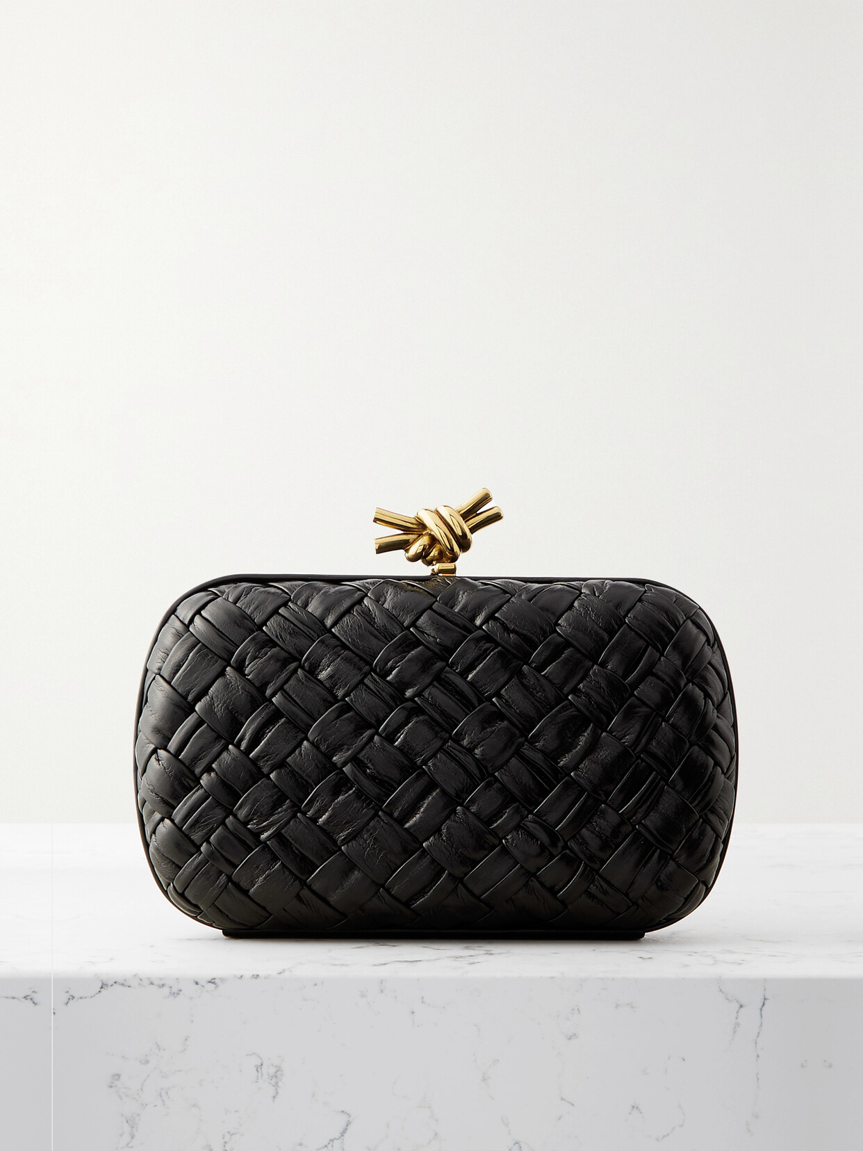 Shop Bottega Veneta Knot Intrecciato Leather Clutch In Black