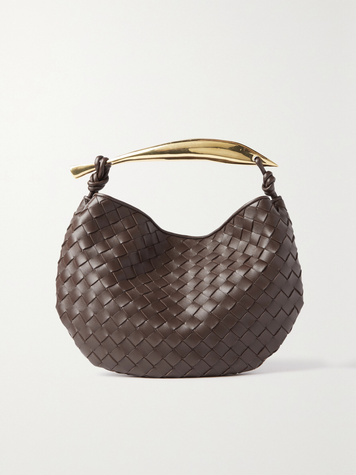 Brown Sardine metal-handle Intrecciato-leather bag