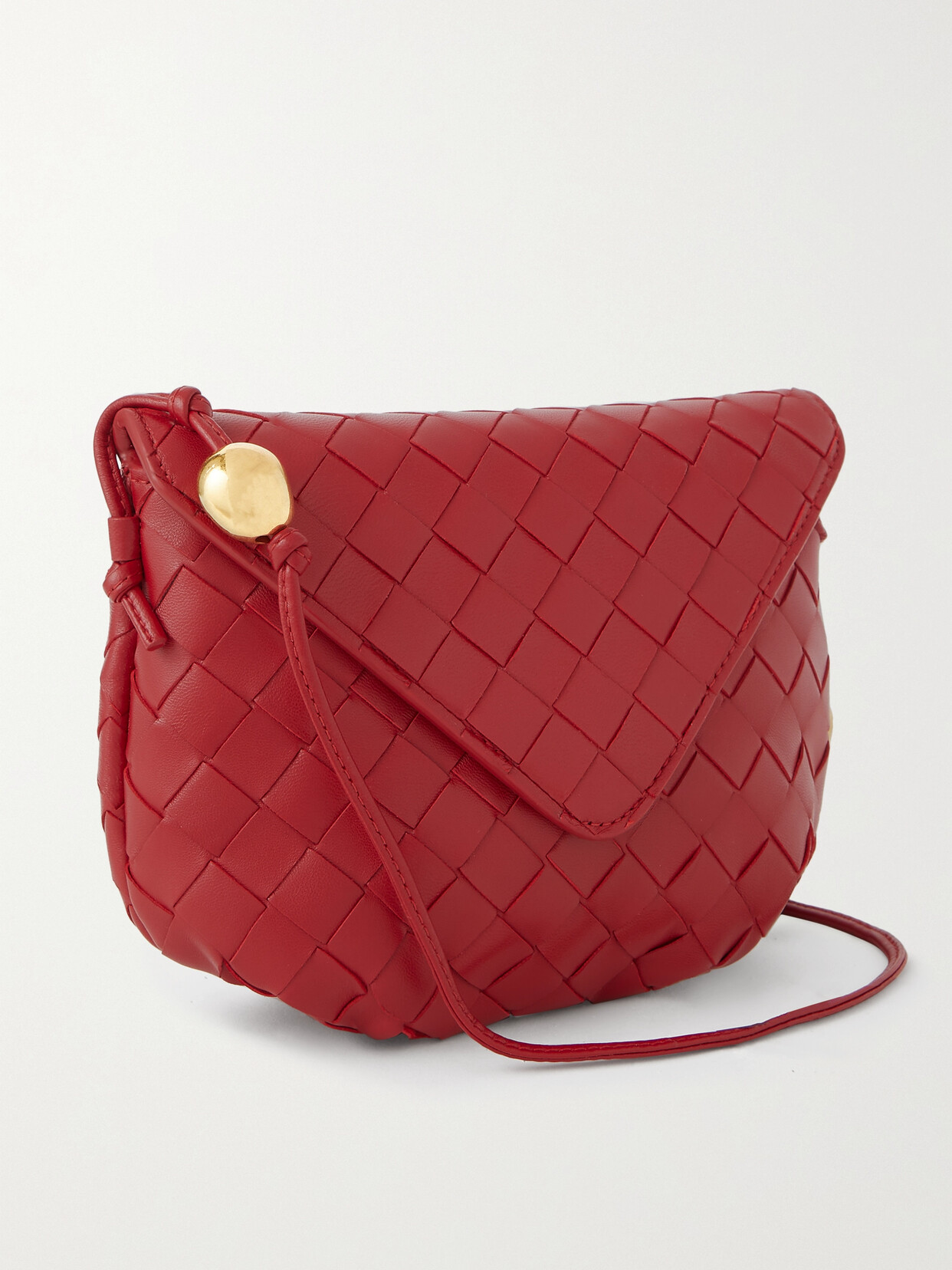 Bottega Veneta - Saddle Mini Intrecciato Leather Shoulder Bag - Red