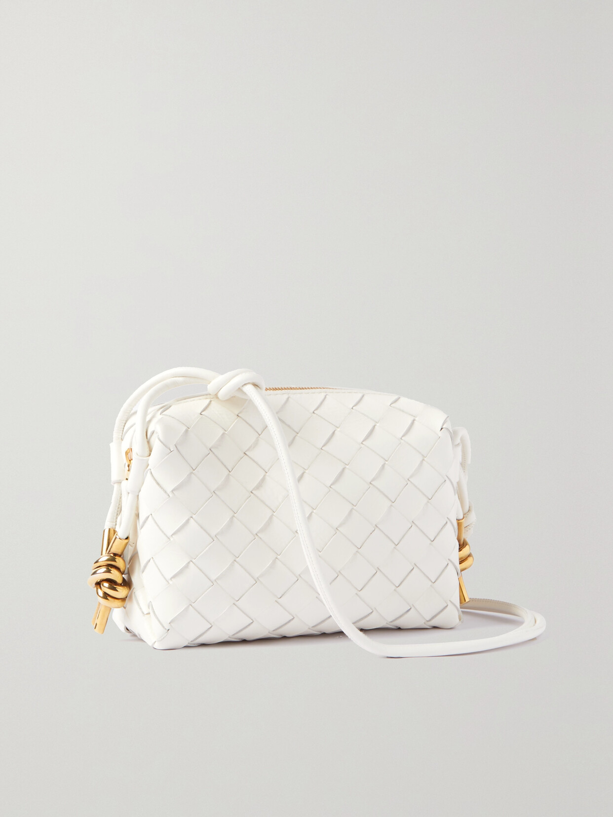 Bottega Veneta Womens White Candy Loop Micro Intrecciato Leather Cross-body Bag In Off-white