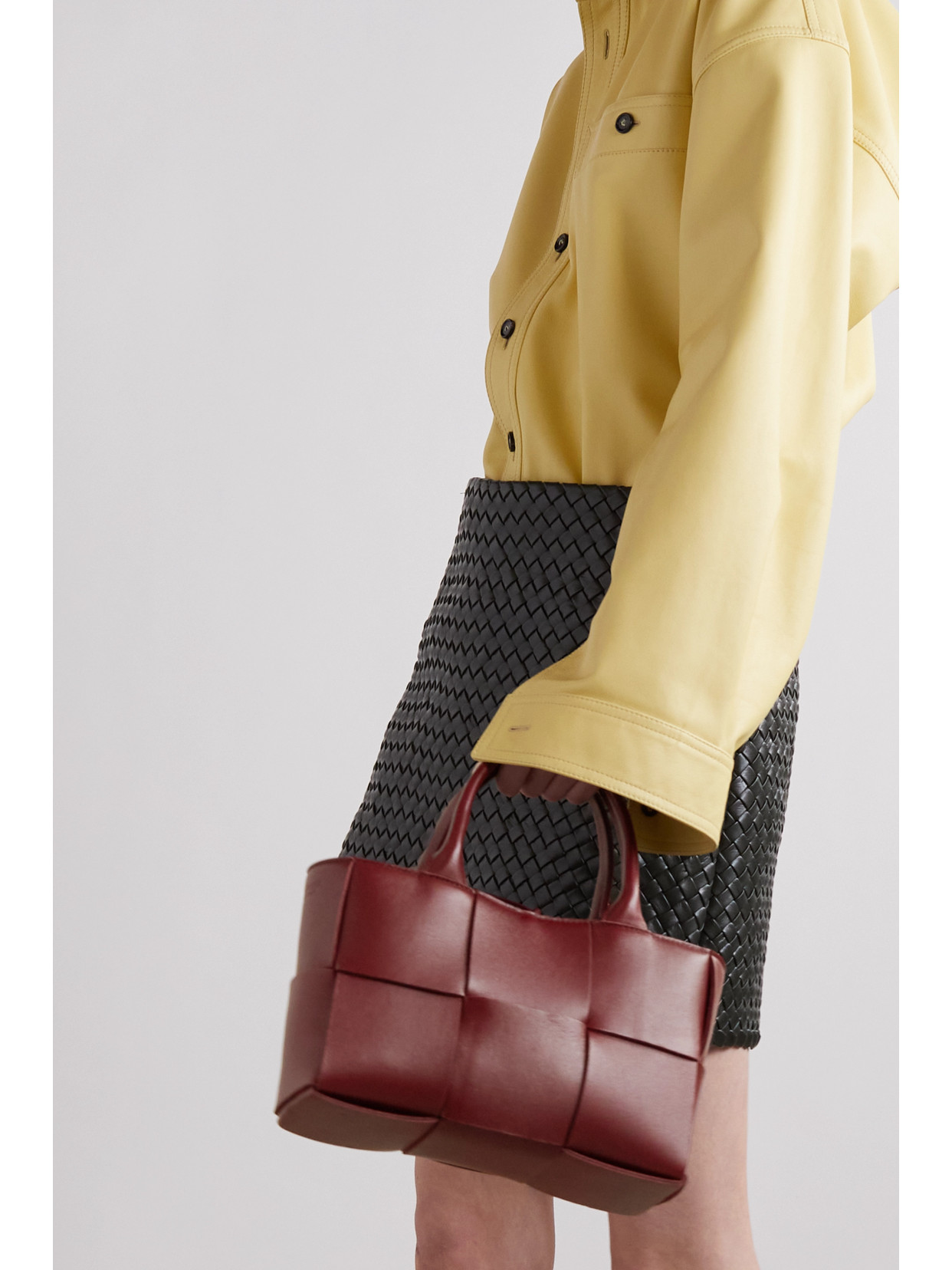 Shop Bottega Veneta Arco Mini Intrecciato Leather Tote In Burgundy