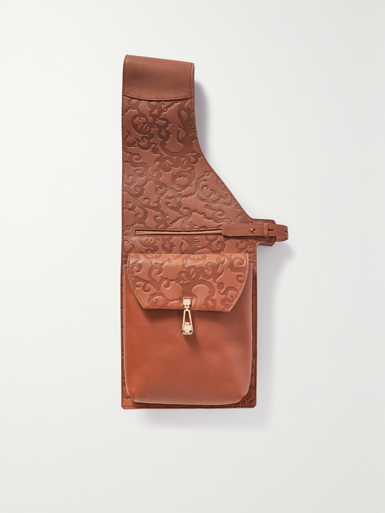 Shop Gabriela Hearst Saddle Embossed Leather Shoulder Bag In Brown