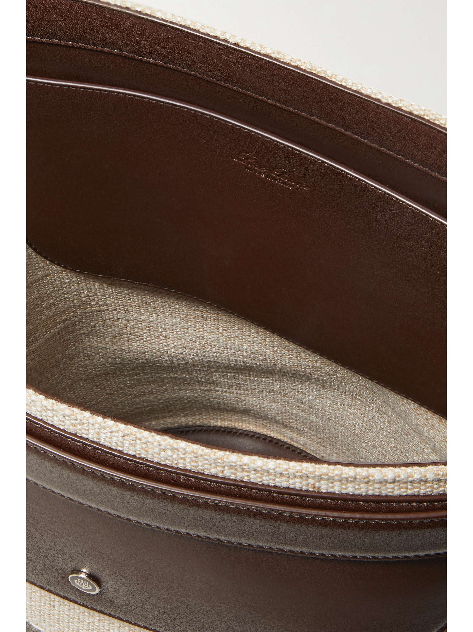 LORO PIANA Daydream leather-trimmed striped canvas bucket bag