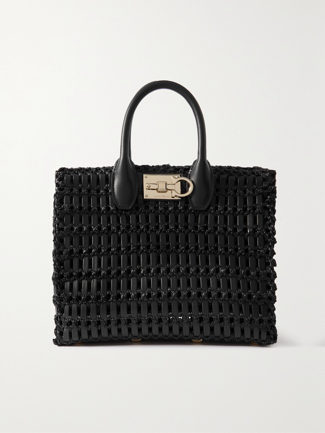 Ferragamo - Studio Woven Leather And Raffia Tote - Black