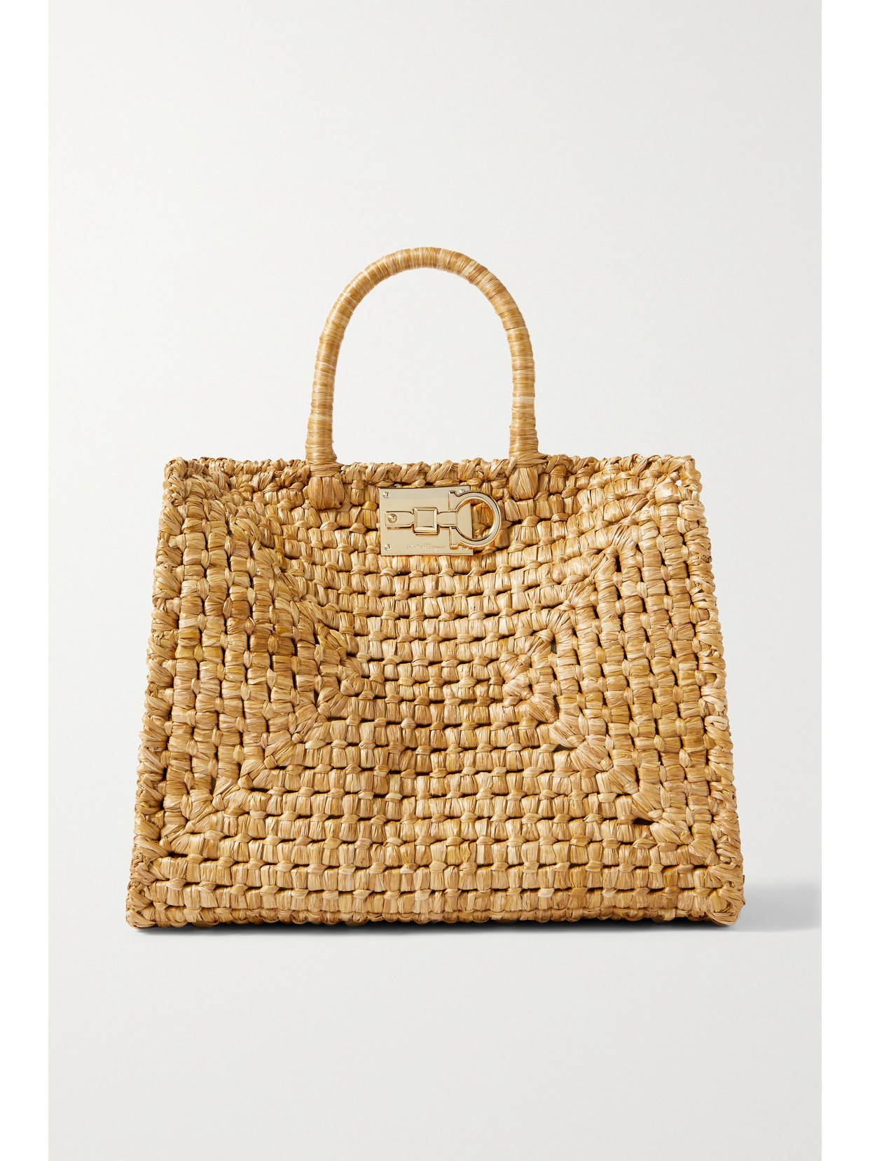 Ferragamo - The Studio Basket Leather-trimmed Woven Raffia Tote - Neutrals