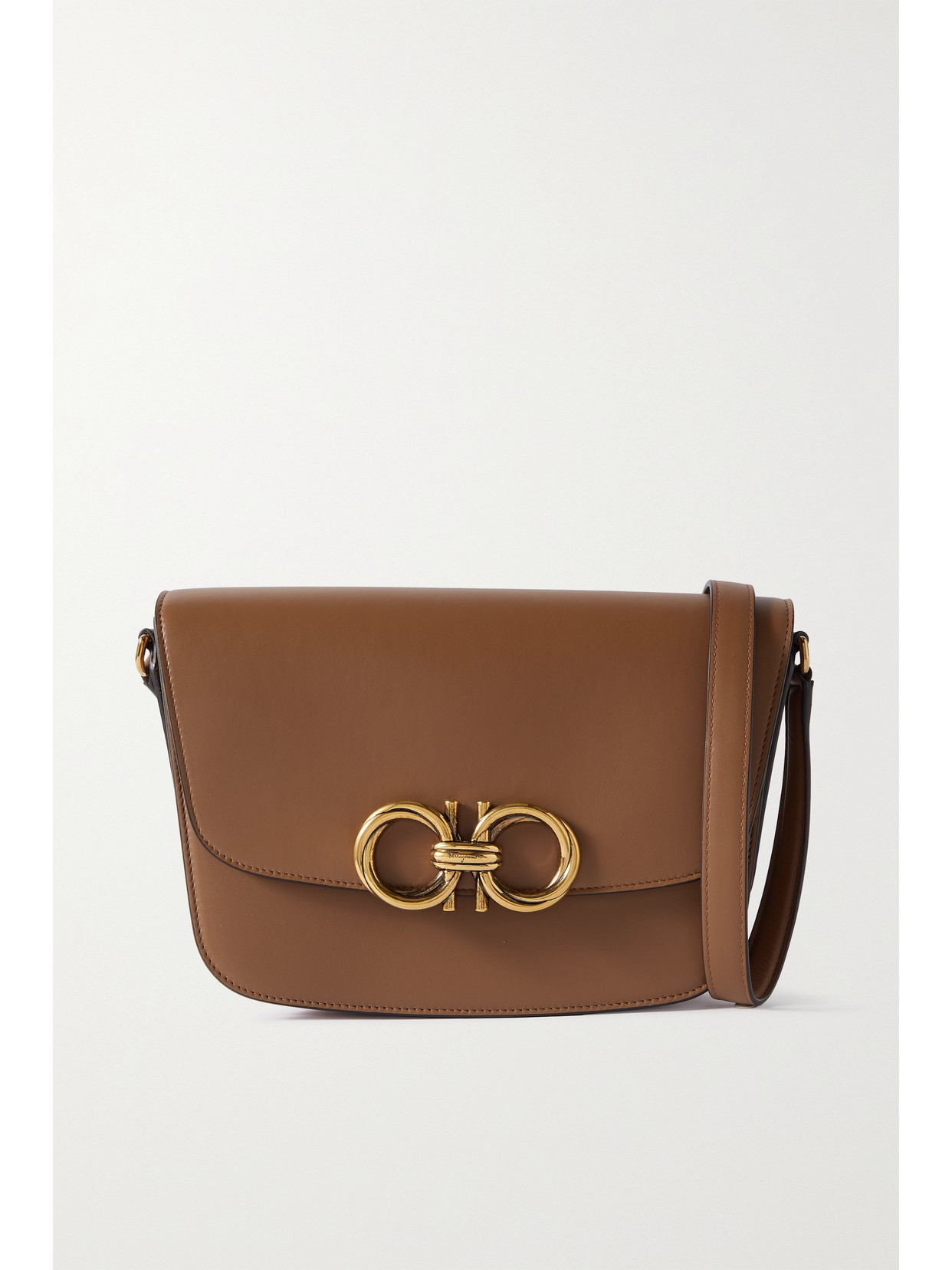 Ferragamo - Trapezio Embellished Leather Shoulder Bag - Brown