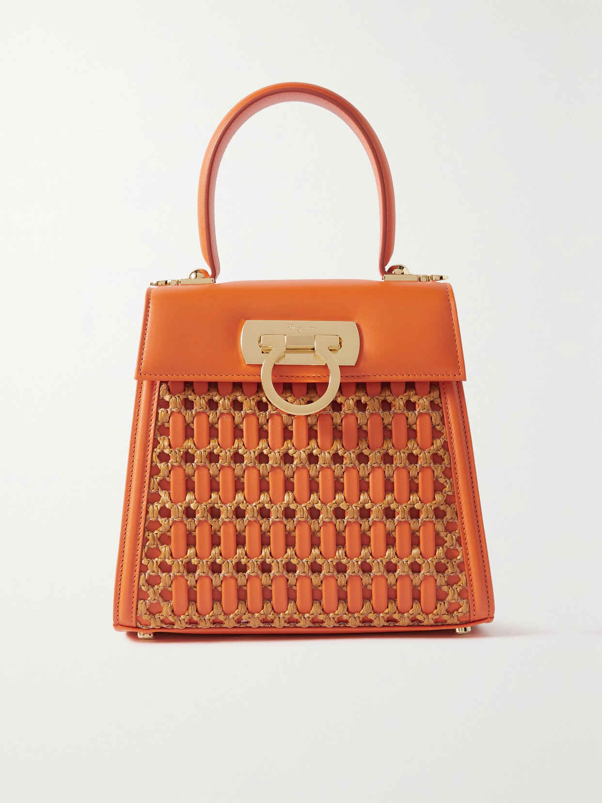 Ferragamo - Creations Mini Woven Raffia And Leather Tote - Orange