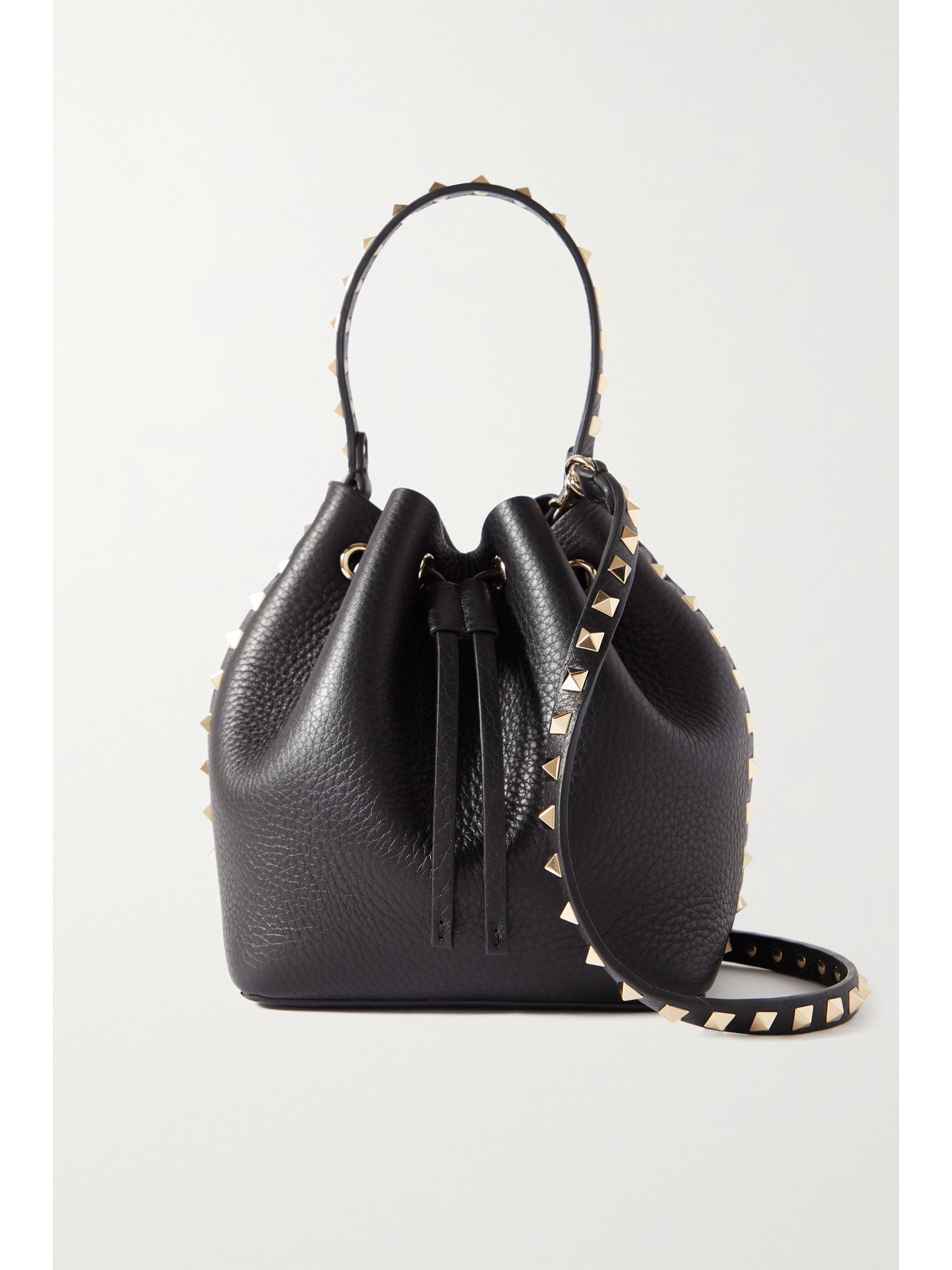 Valentino Garavani - Rockstud Textured-leather Bucket Bag - Black