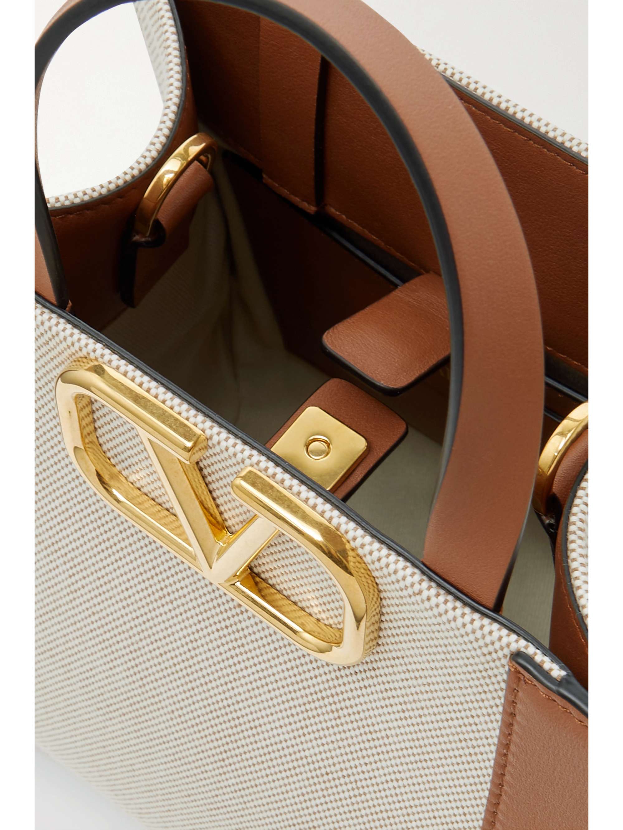 VALENTINO GARAVANI Valentino Garavani VLOGO leather-trimmed canvas shoulder bag