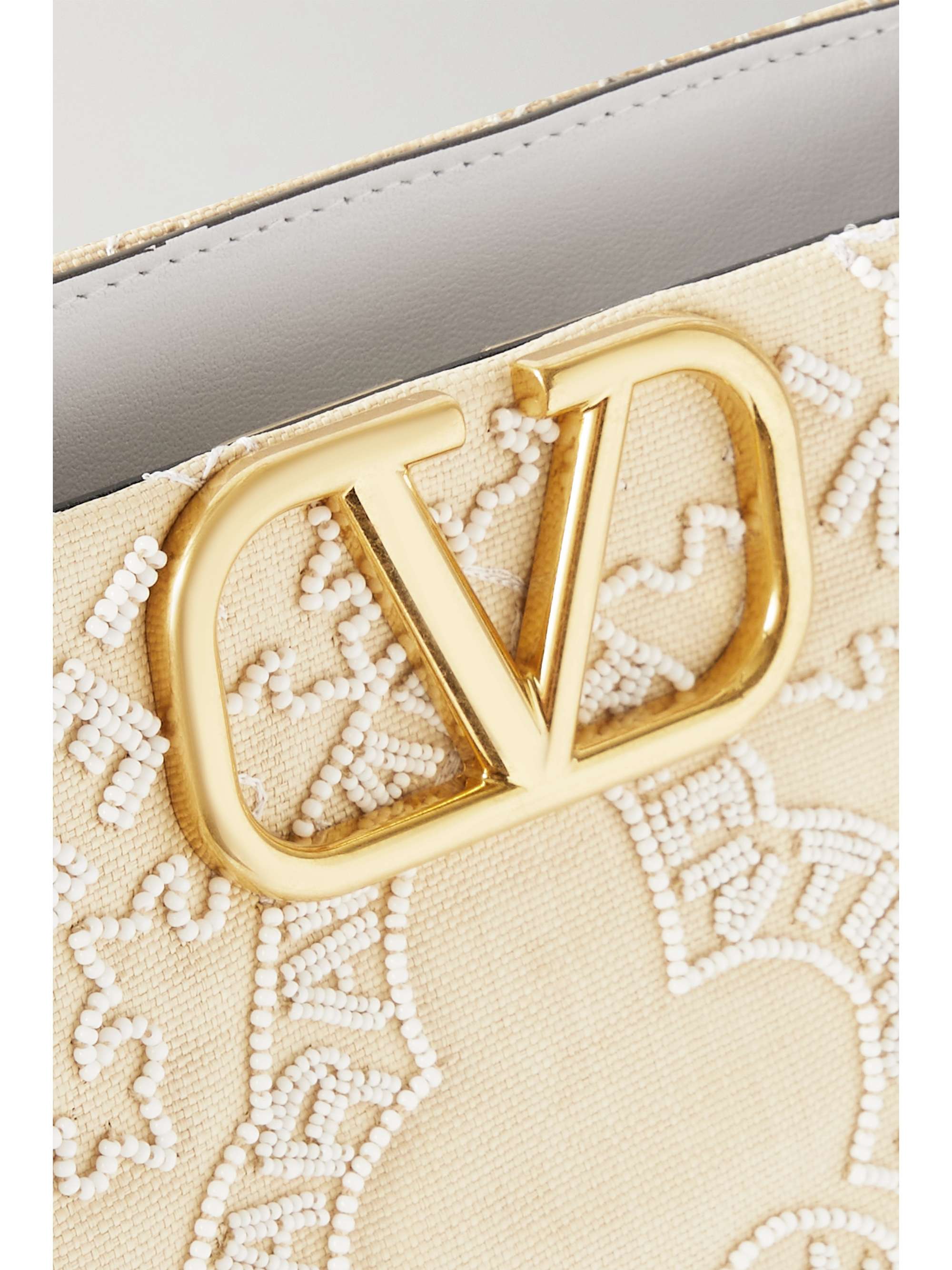 VALENTINO GARAVANI VLOGO leather-trimmed bead-embellished canvas tote