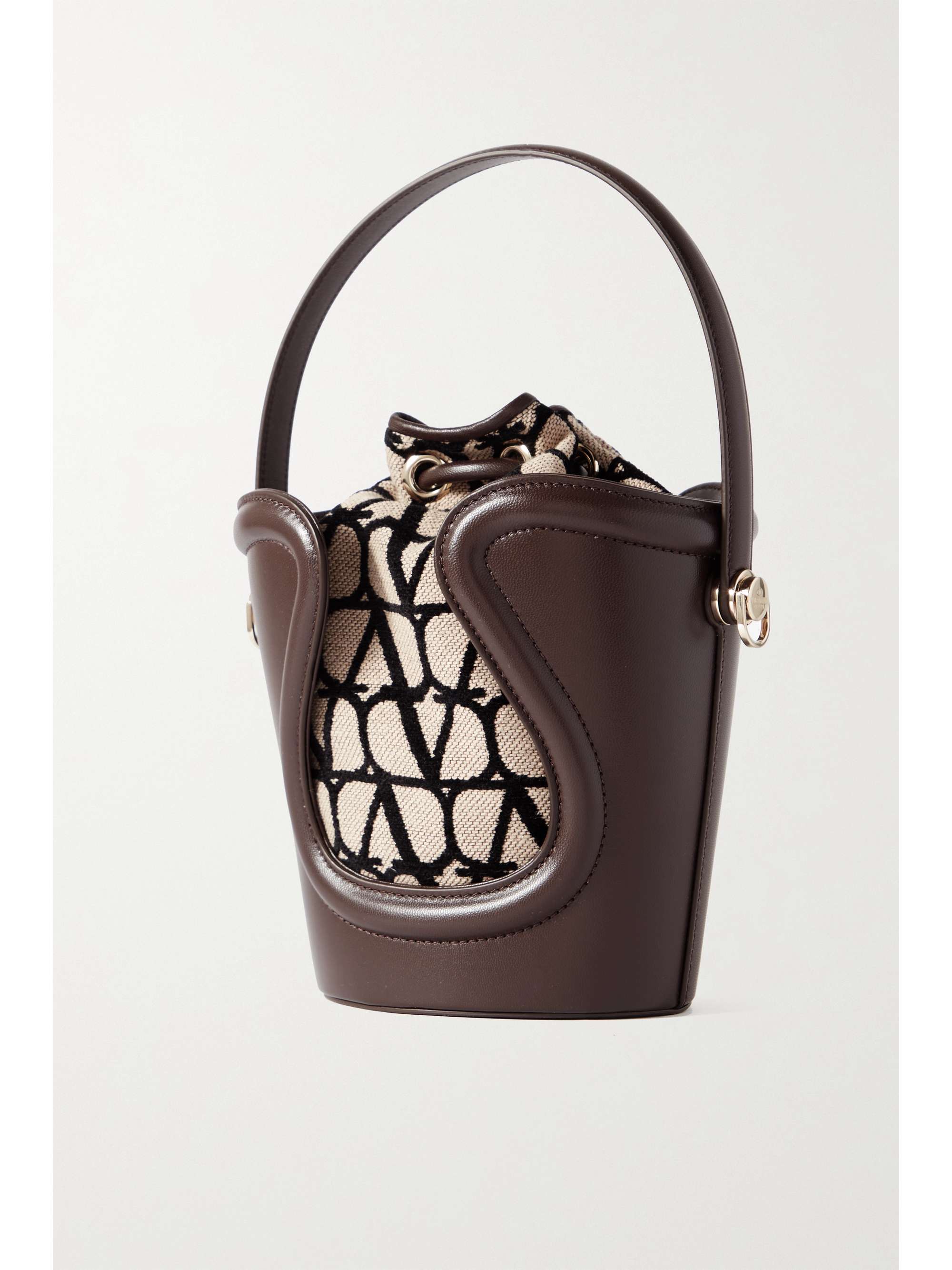 VALENTINO GARAVANI Sculpture leather and logo-jacquard bucket bag