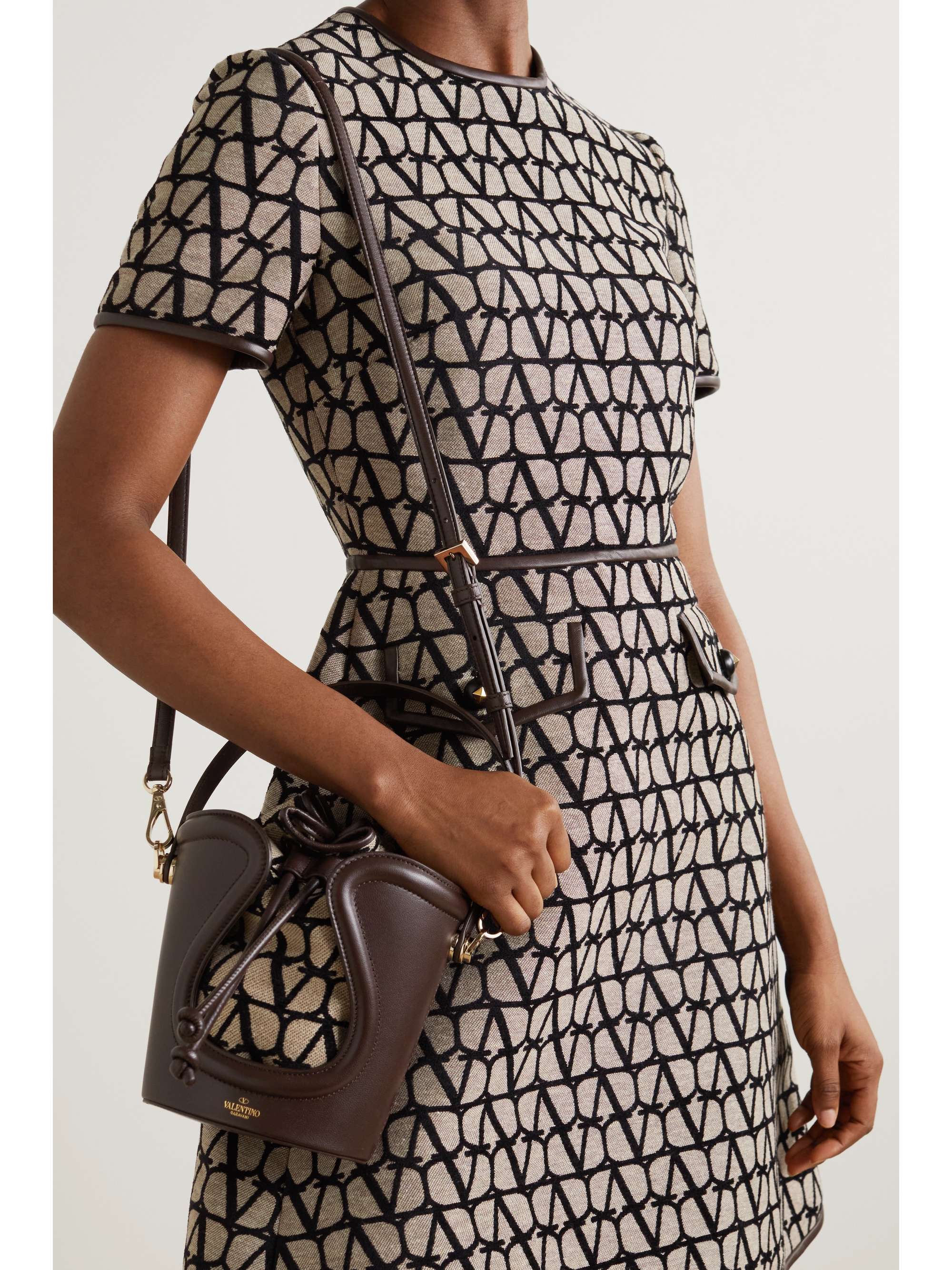 VALENTINO GARAVANI Sculpture leather and logo-jacquard bucket bag