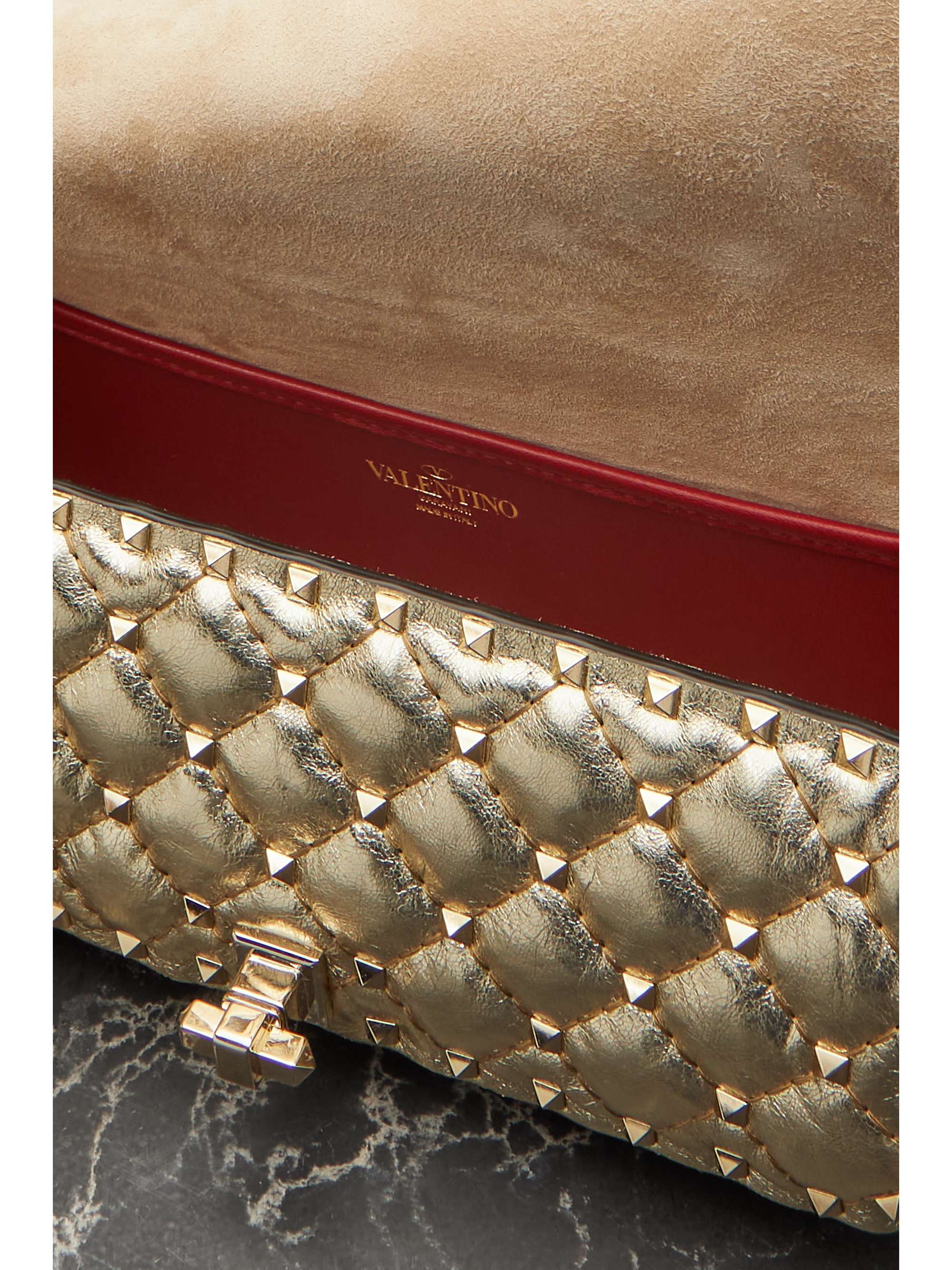 Gold Valentino Garavani Rockstud Spike quilted leather shoulder bag