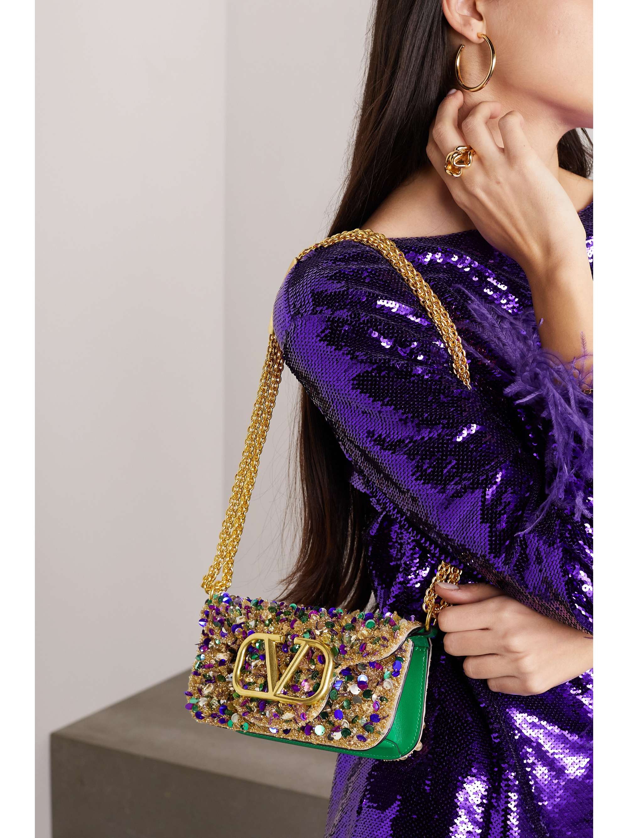 VALENTINO GARAVANI VLOGO embellished leather shoulder bag
