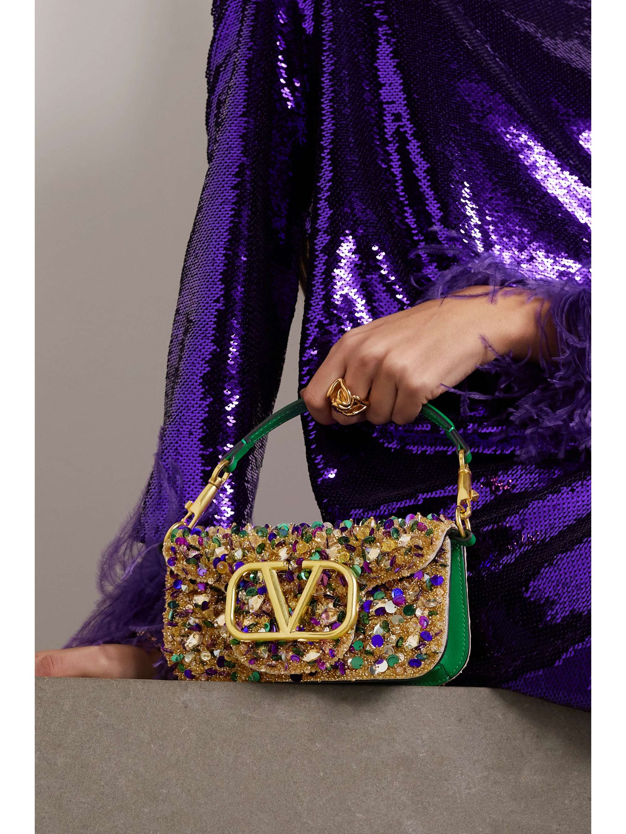 VALENTINO GARAVANI VLOGO embellished leather shoulder bag