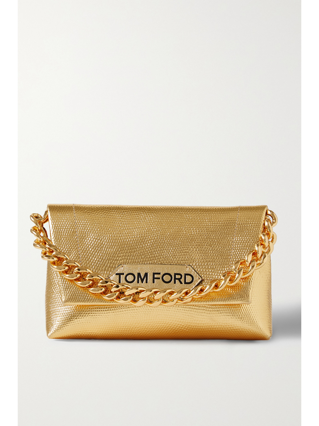 TOM FORD - Label Lizard-effect Metallic Leather Clutch - Gold